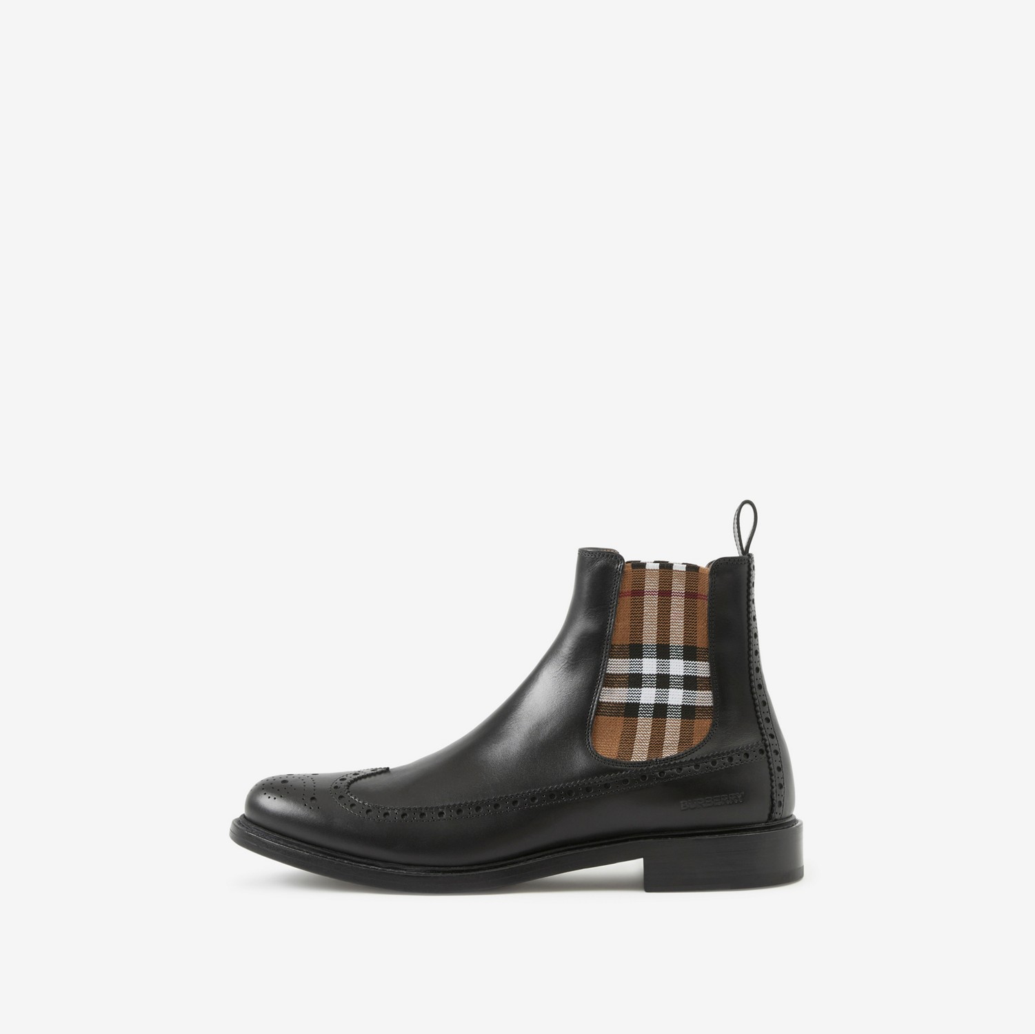 Vintage Check Detail Leather Chelsea Boots in Black/birch Brown - Men | Burberry® Official