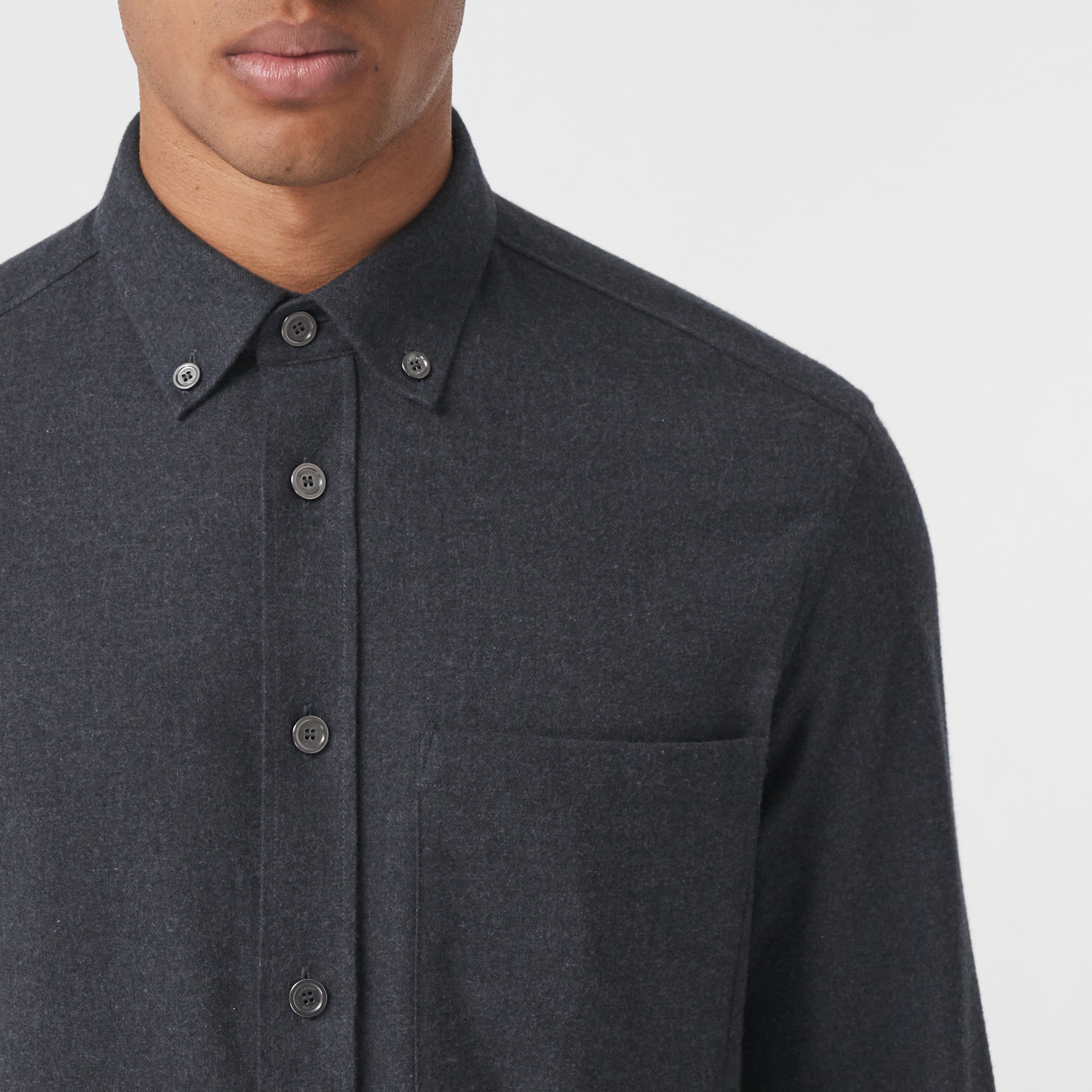 Collar Cotton Flannel Shirt in Charcoal Grey Melange Men | Australia