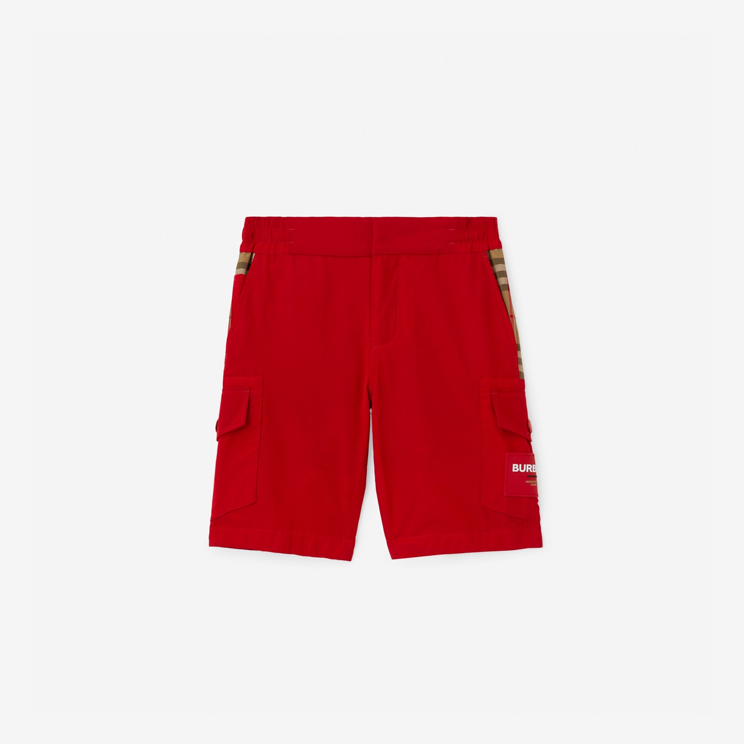 Check Panel Cotton Blend Shorts in Bright Red - Children | Burberry® Official