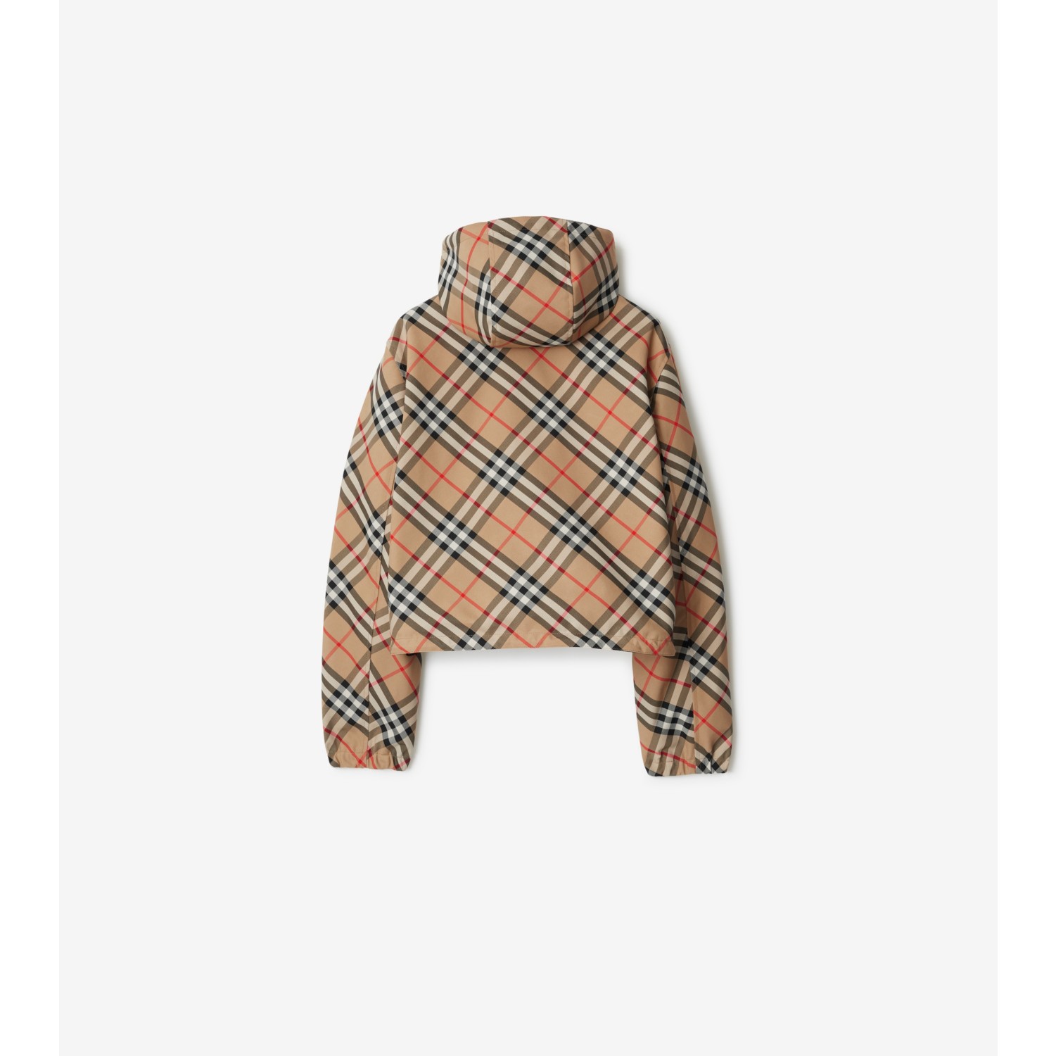 Cropped Reversible Check Hooded Jacket