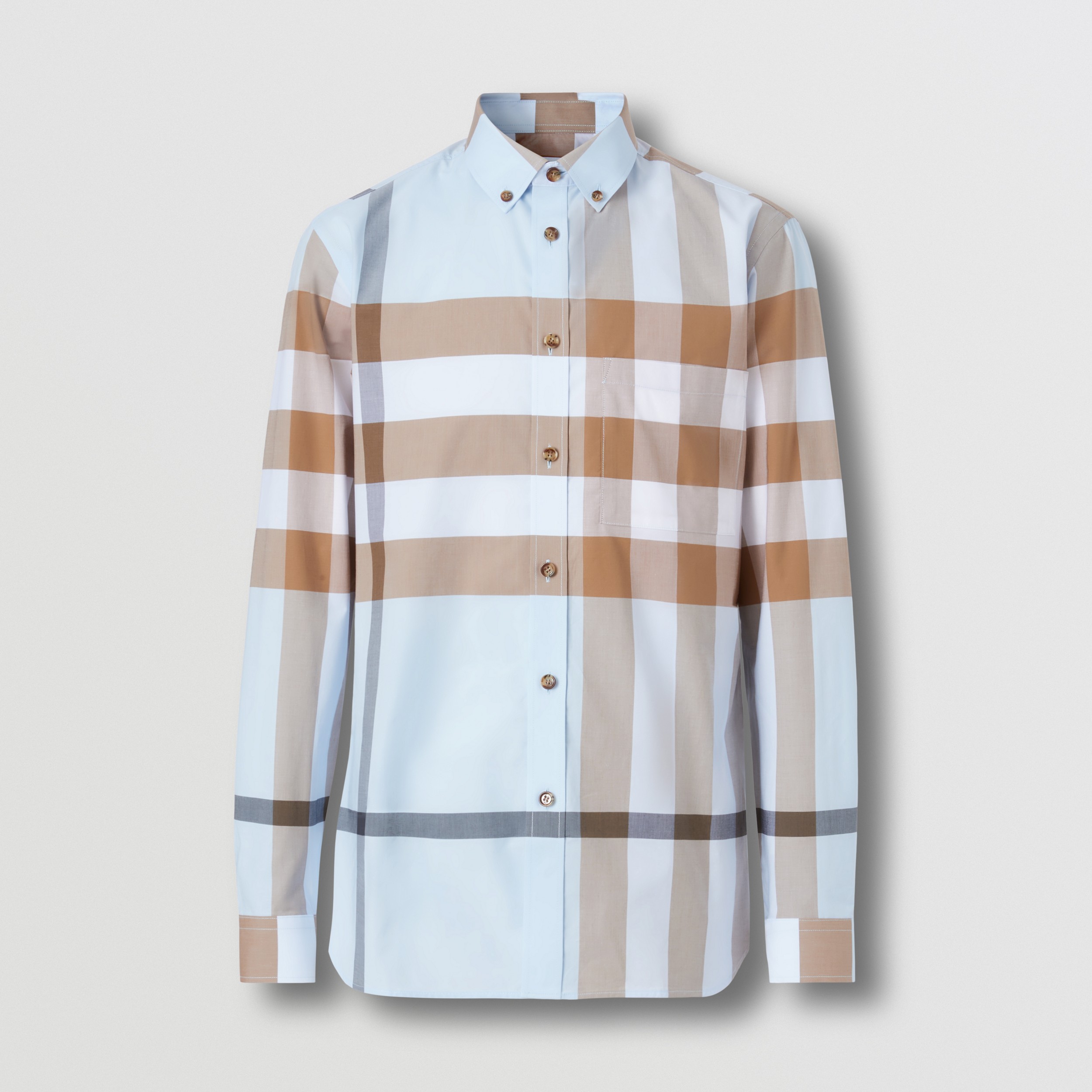 Camisa de popeline de algodão stretch em estampa xadrez de corte slim (Castanho Intenso) - Homens | Burberry® oficial - 4