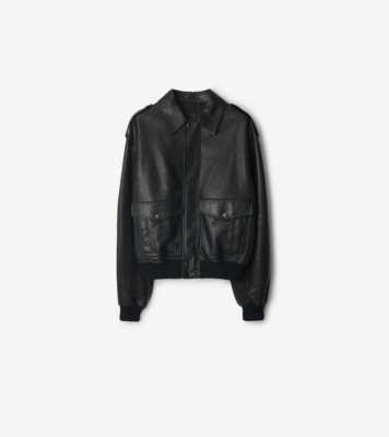 Leather Bomber Jacket in Black Men Burberry Official