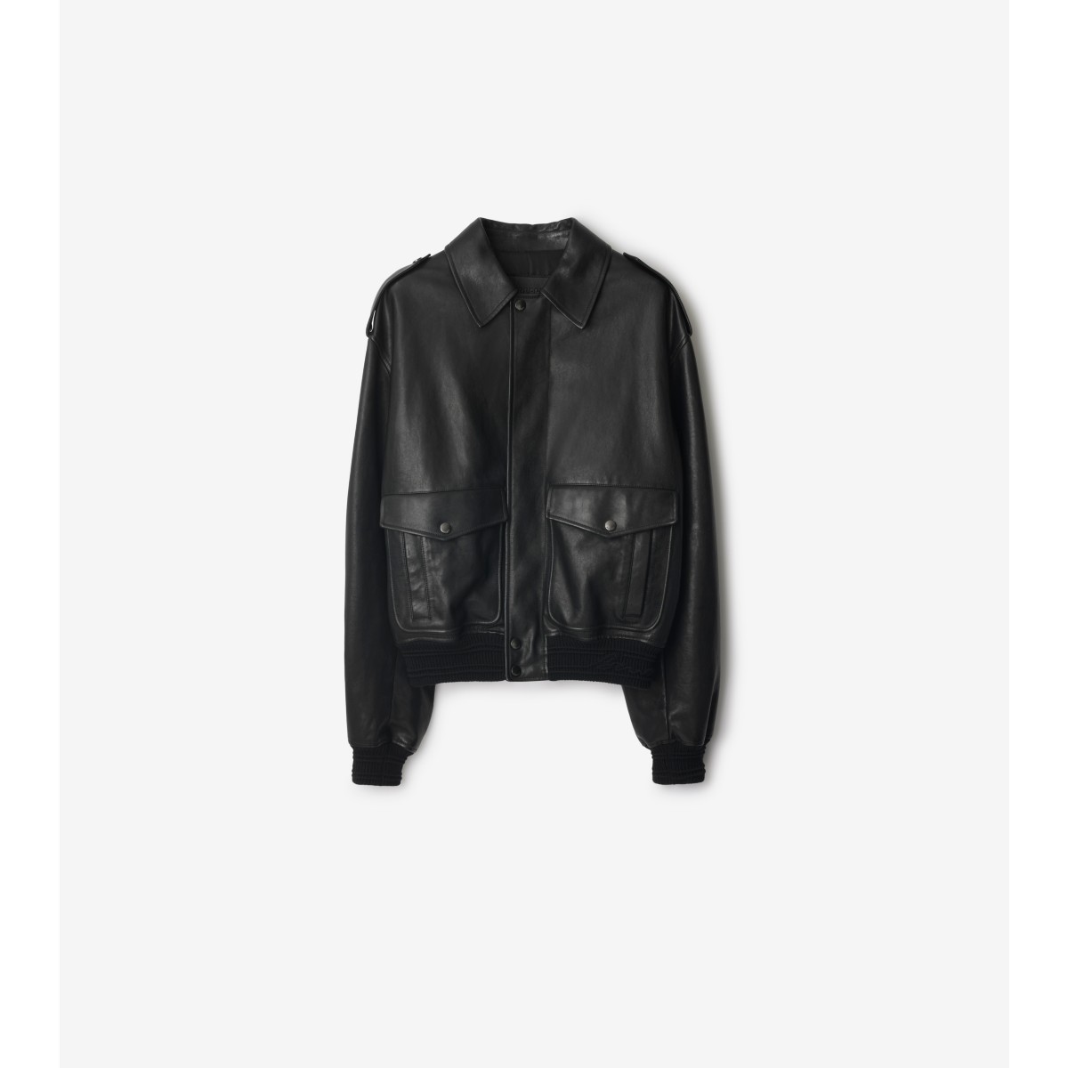 Burberry Leather Bomber Jacket In Black