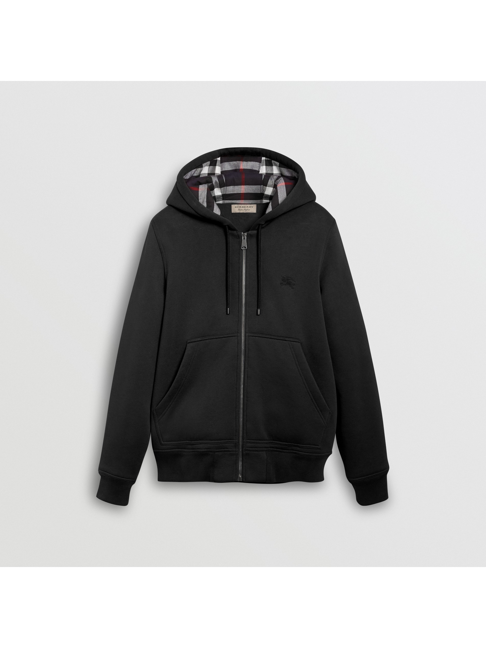 格纹装饰平织连帽上衣 (黑色) - 男士 | burberry 博柏利