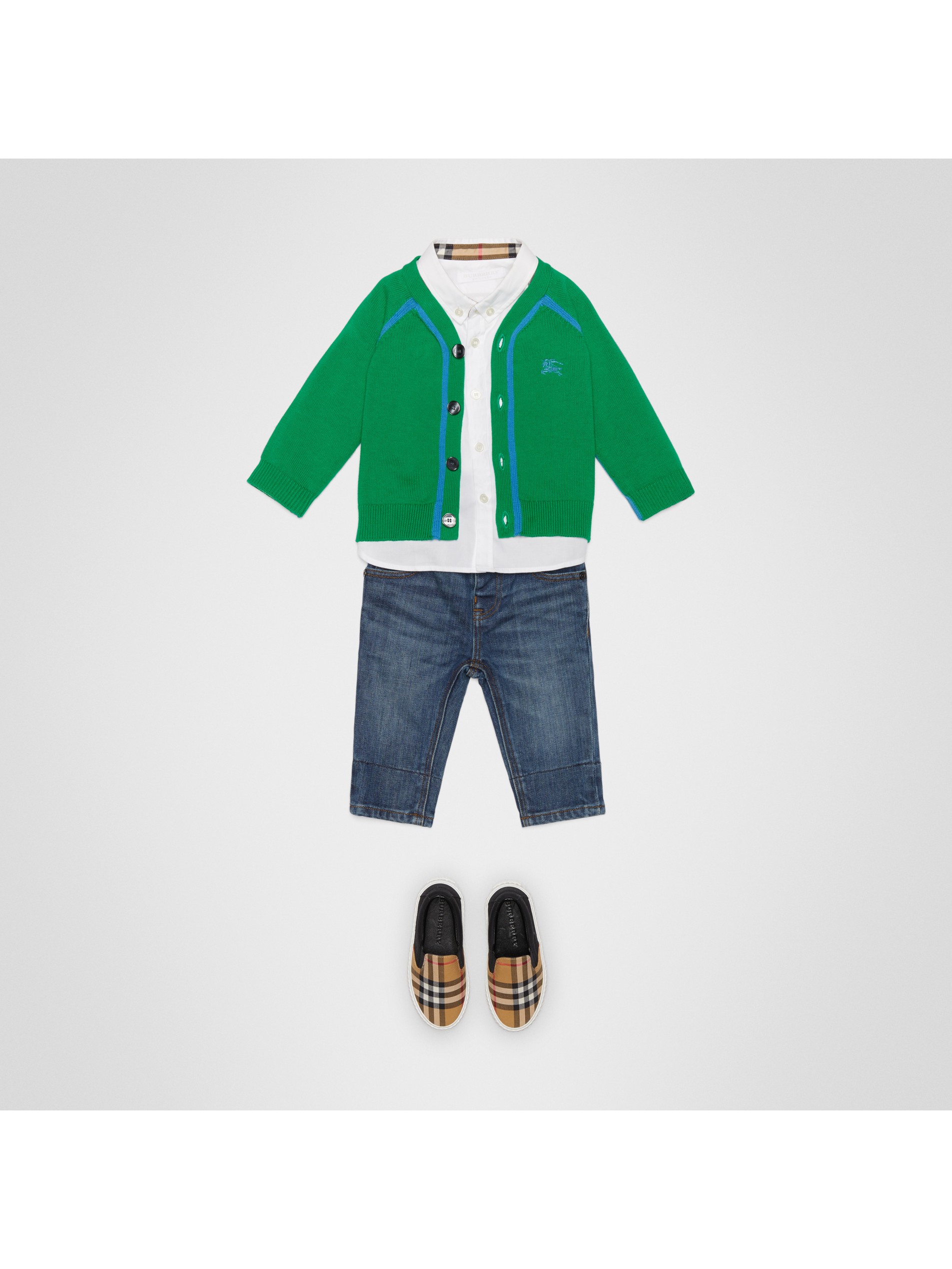 双色棉质针织开衫 (亮翡翠绿) - 童装