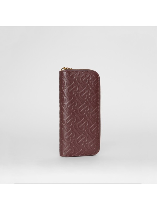 Monogram Leather Ziparound Wallet in Oxblood - Women | Burberry Australia