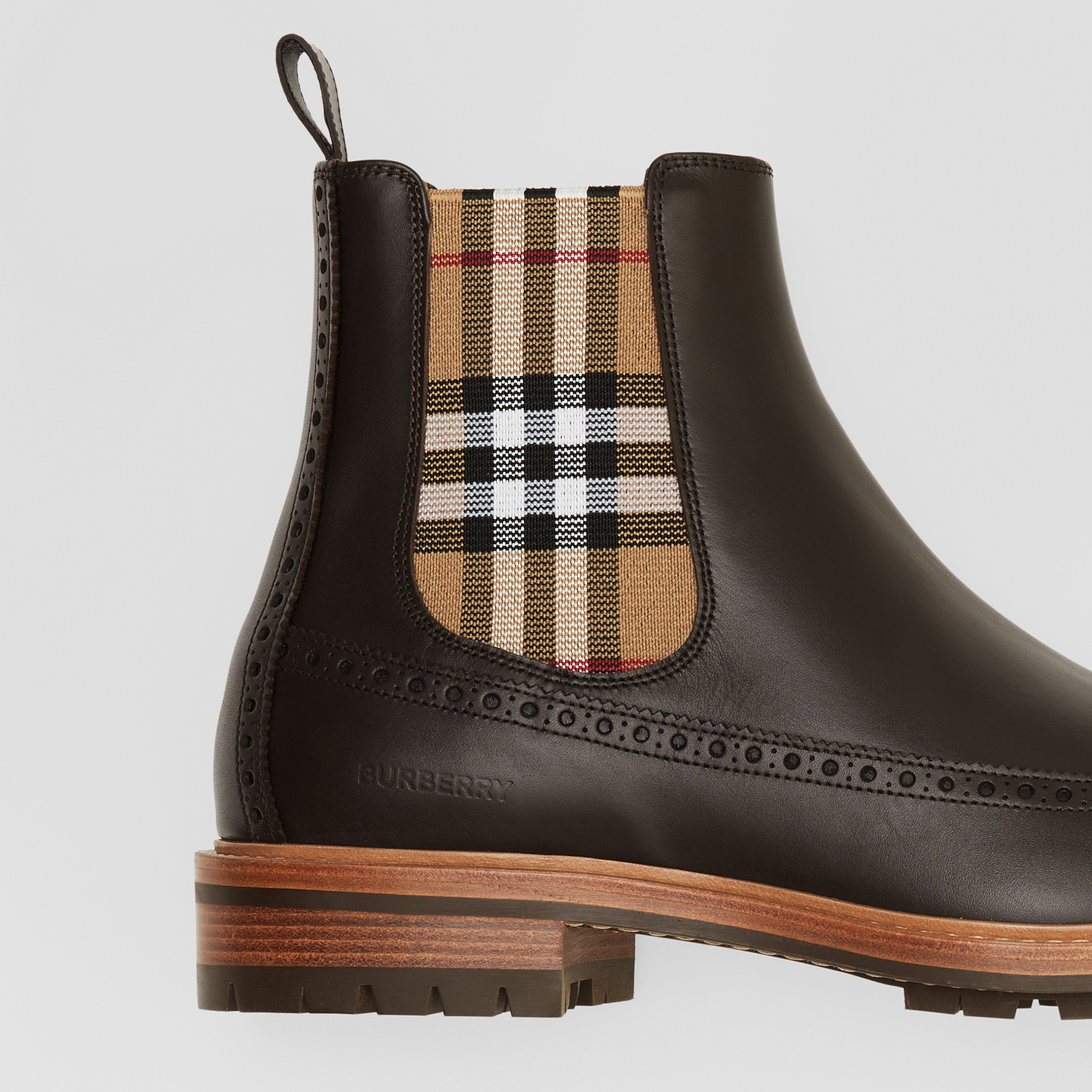Vintage Check Panel Leather Chelsea Boots in Dark Charcoal Brown - Men | Burberry® Official - 2