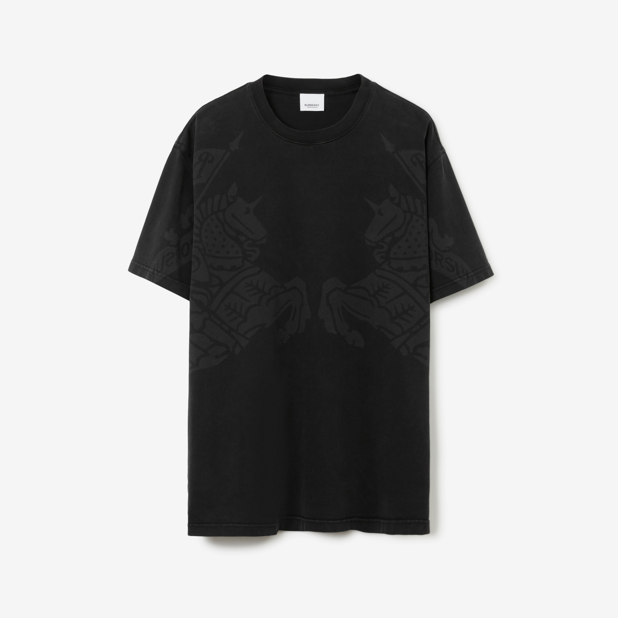 T-shirt oversize en coton avec emblème du Cavalier (Noir) - Femme | Site officiel Burberry® - 1