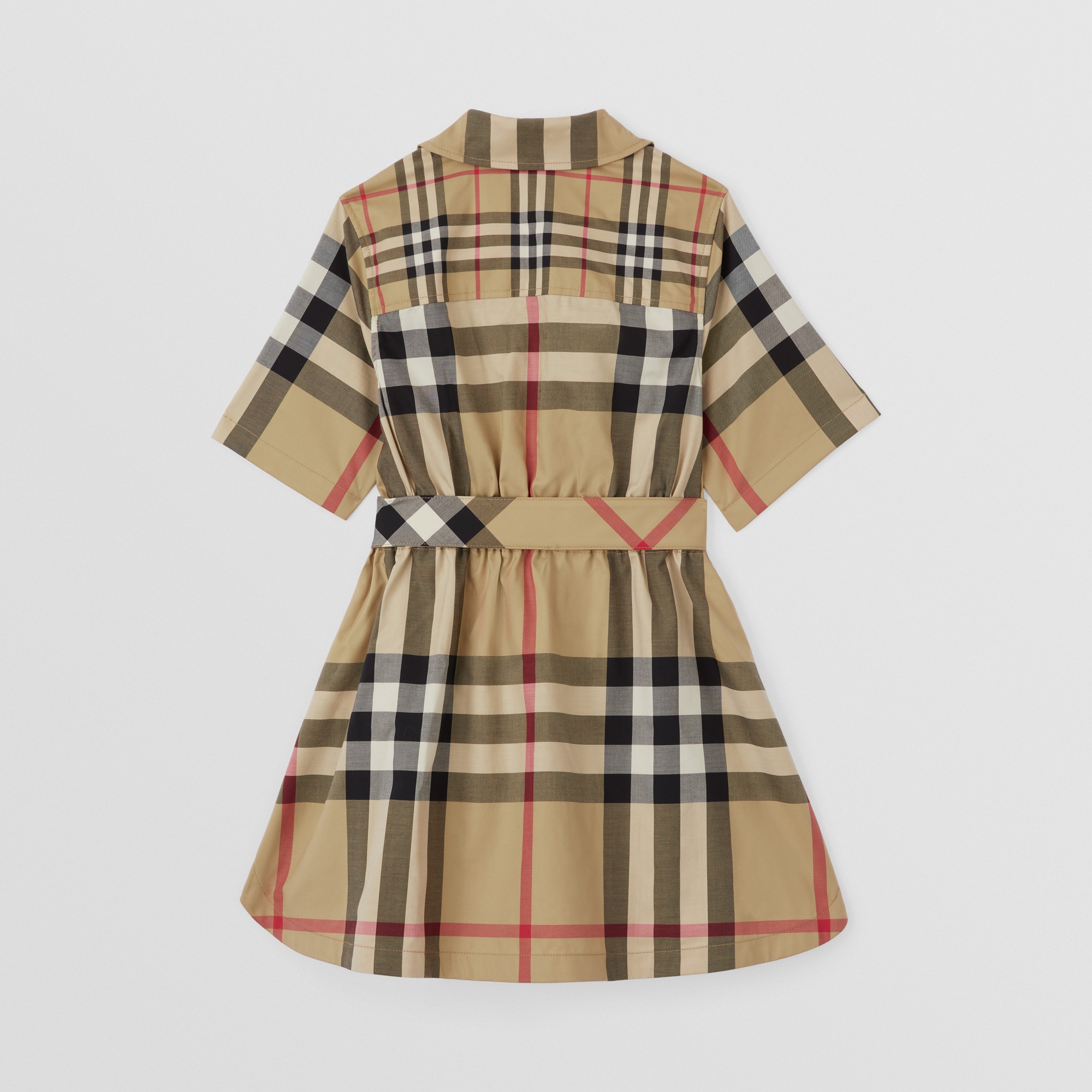 Patchwork Check Stretch Cotton Tie-waist Shirt Dress in Archive Beige | Burberry® Official - 3