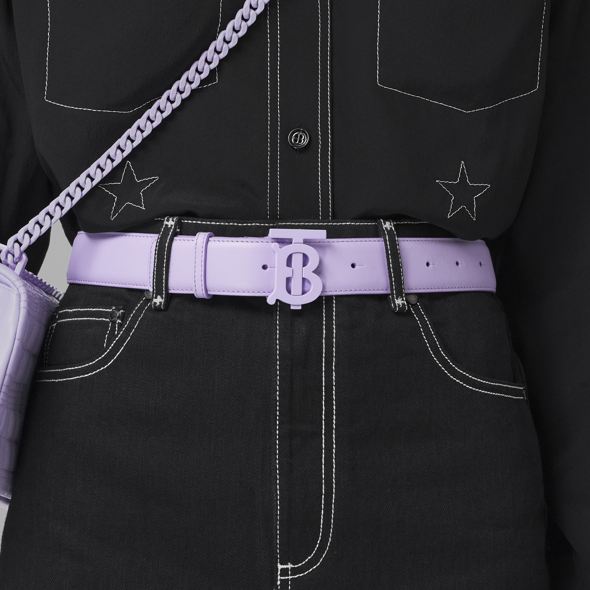 Matte Monogram Motif Leather Belt in Soft Violet - Women | Burberry® Official - 3