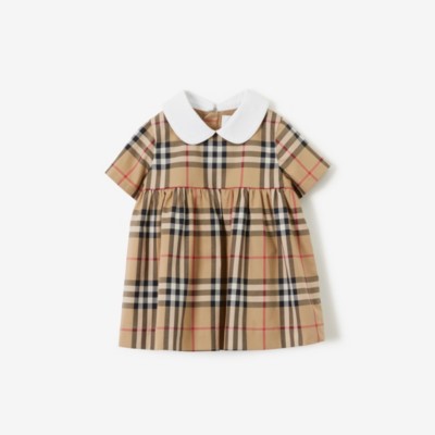 Shop Burberry Childrens Check Stretch Cotton Dress With Bloomers In Archive Beige
