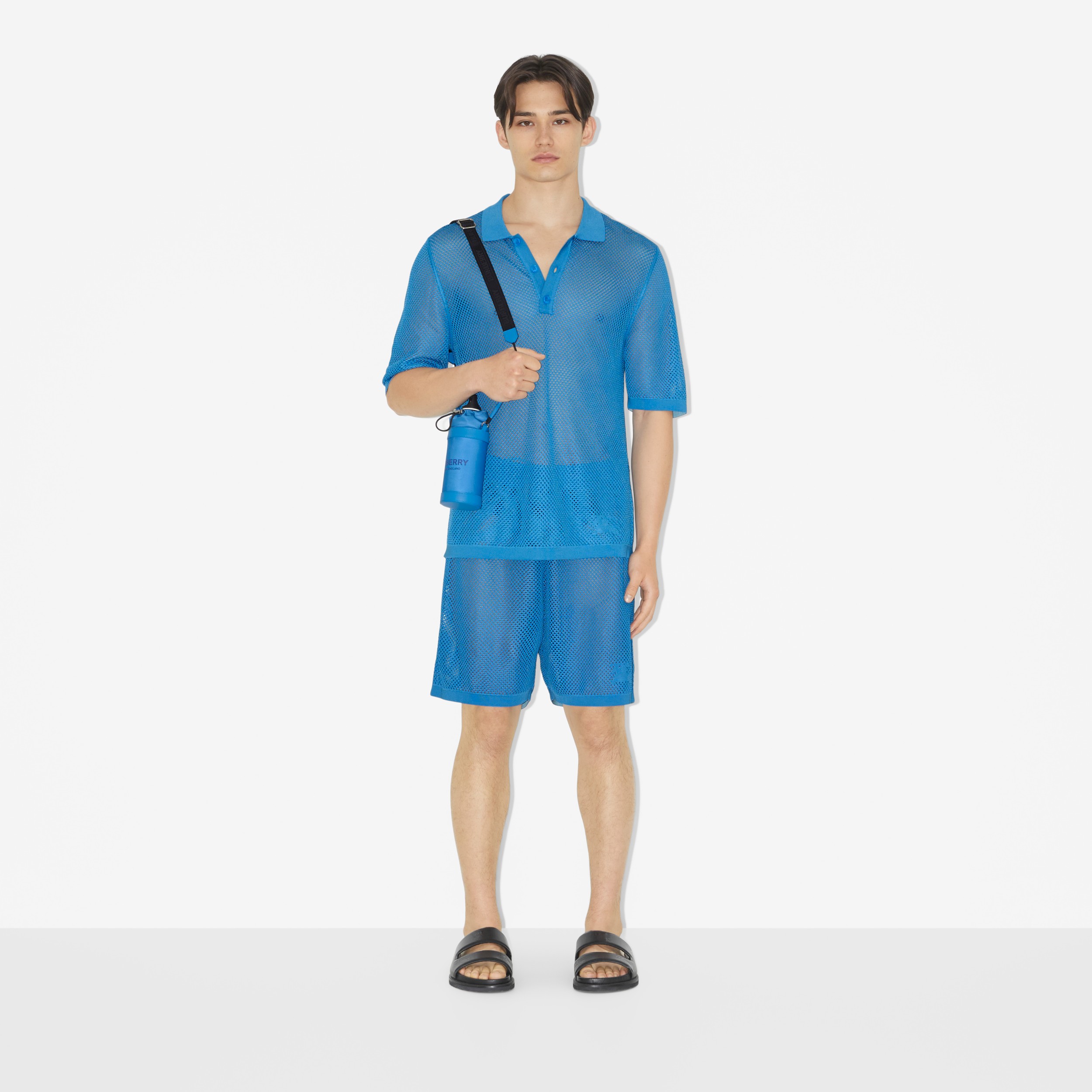 Mesh Polo Shirt in Bright Cerulean Blue - Men | Burberry® Official - 2