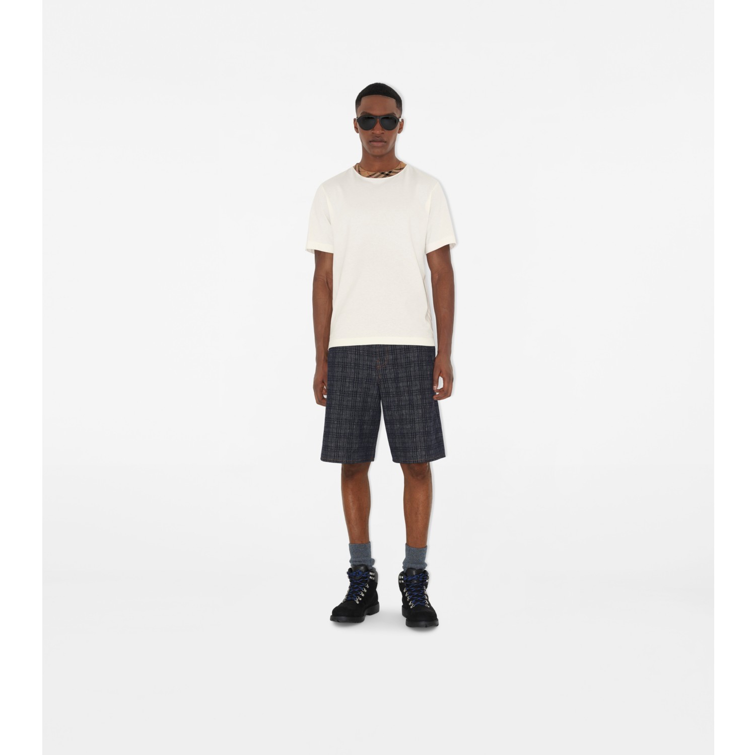 T-shirt in cotone con finiture Check