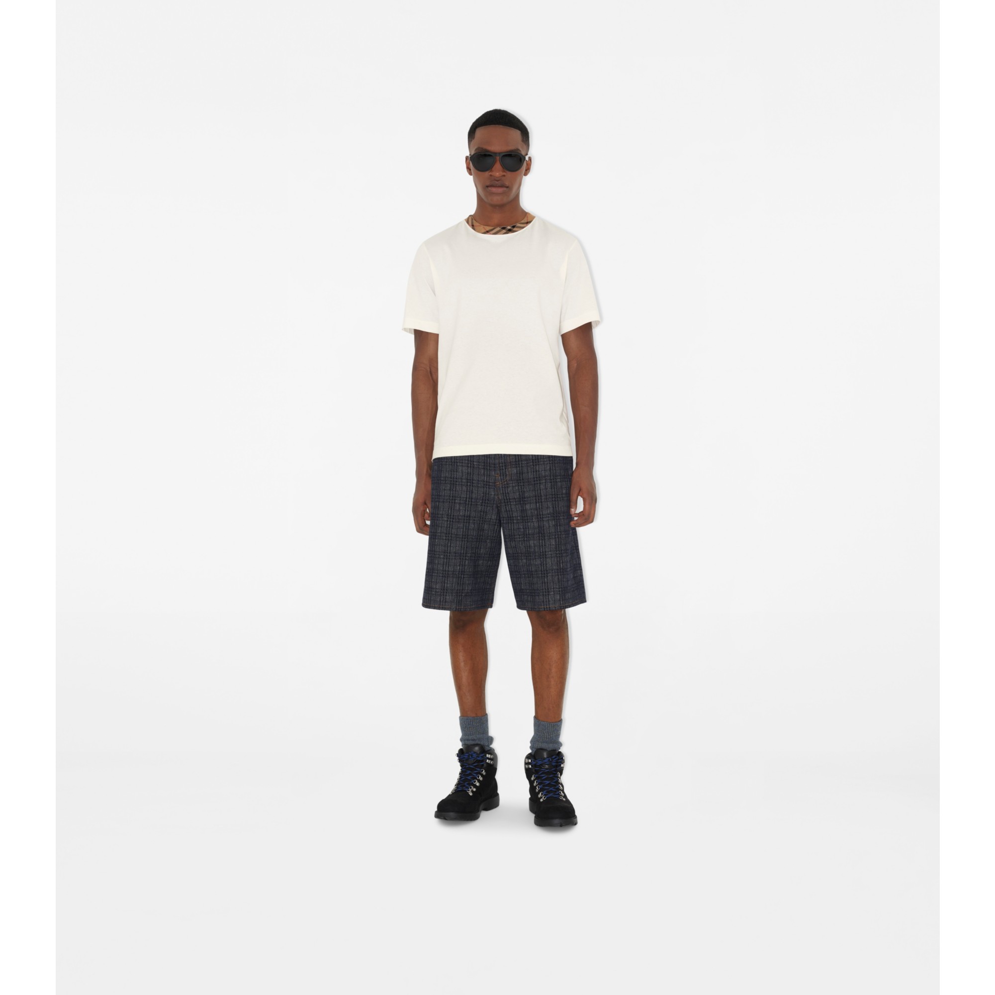 Check Trim Cotton T-shirt in Chalk white - Men | Burberry