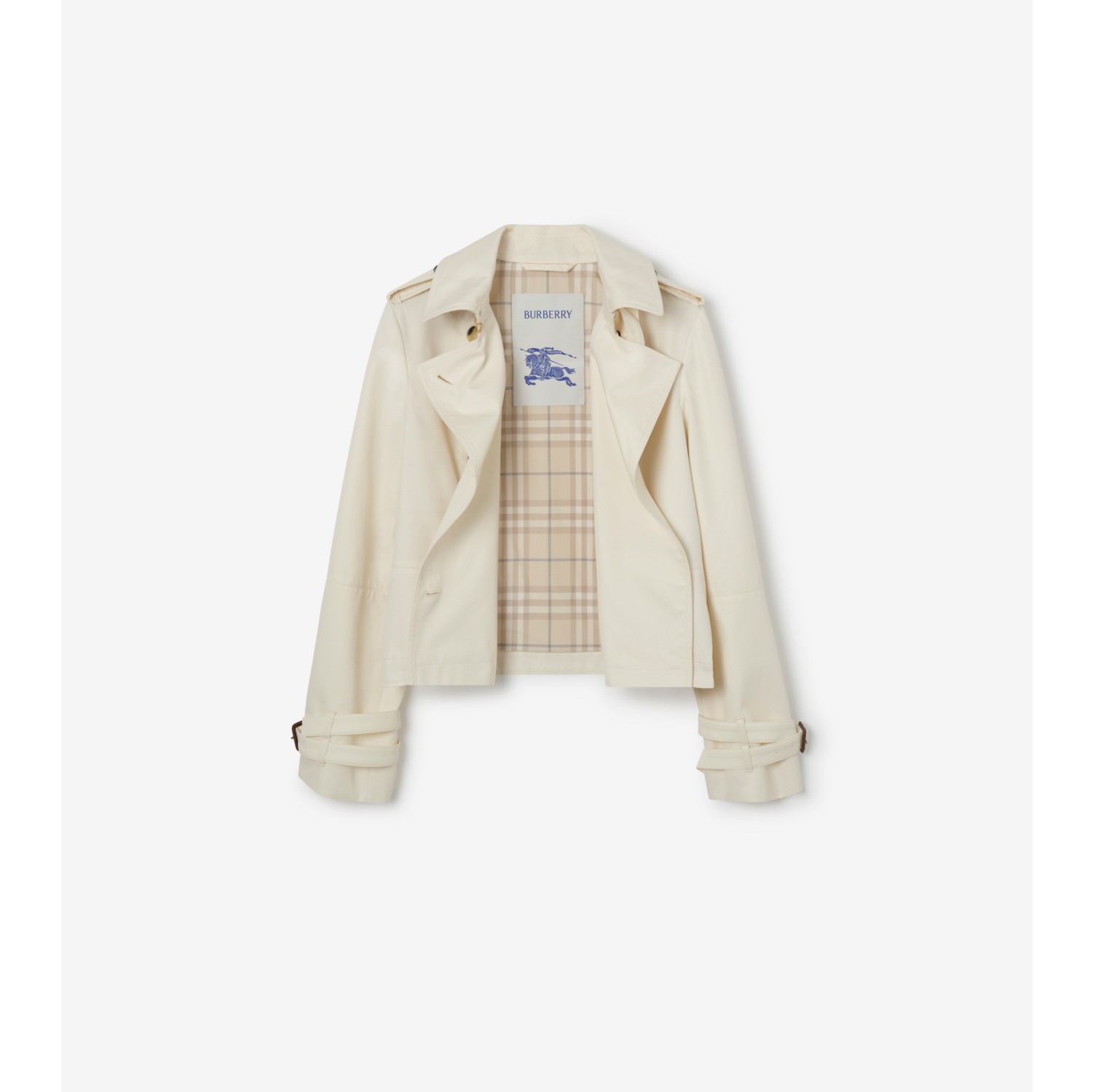 Cropped Tropical Gabardine Trench Jacket in Tundra white - Women | Burberry® Official