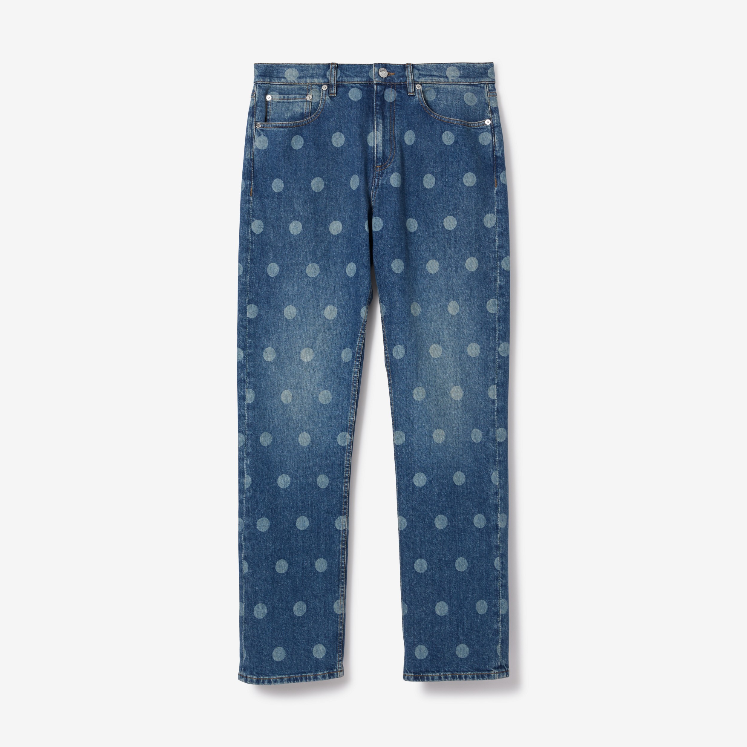 Calças jeans estonadas de corte reto com estampa de poás (Azul Marinho Suave) - Homens | Burberry® oficial - 1