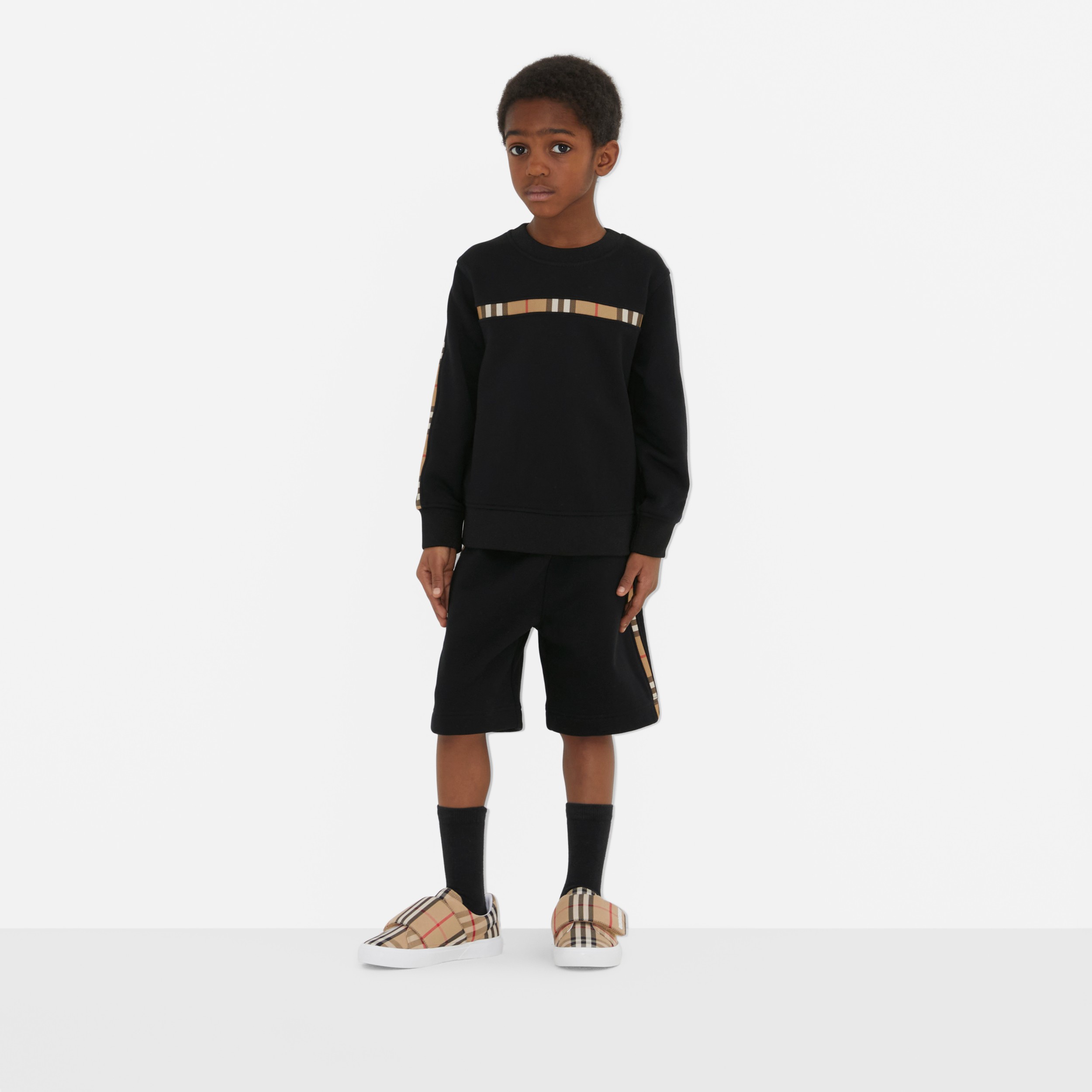 Check Panel Cotton Sweatshirt in Black | Burberry® Official - 4