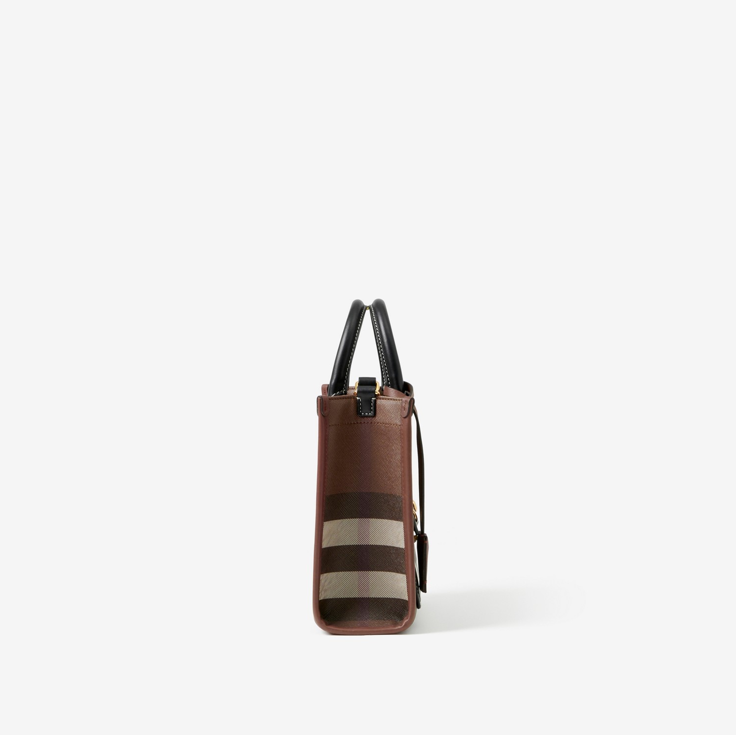 Burberry Mini Check and Leather Freya Tote Bag Dark Birch Brown in  Cotton/Polyurethane with Gold-tone - US