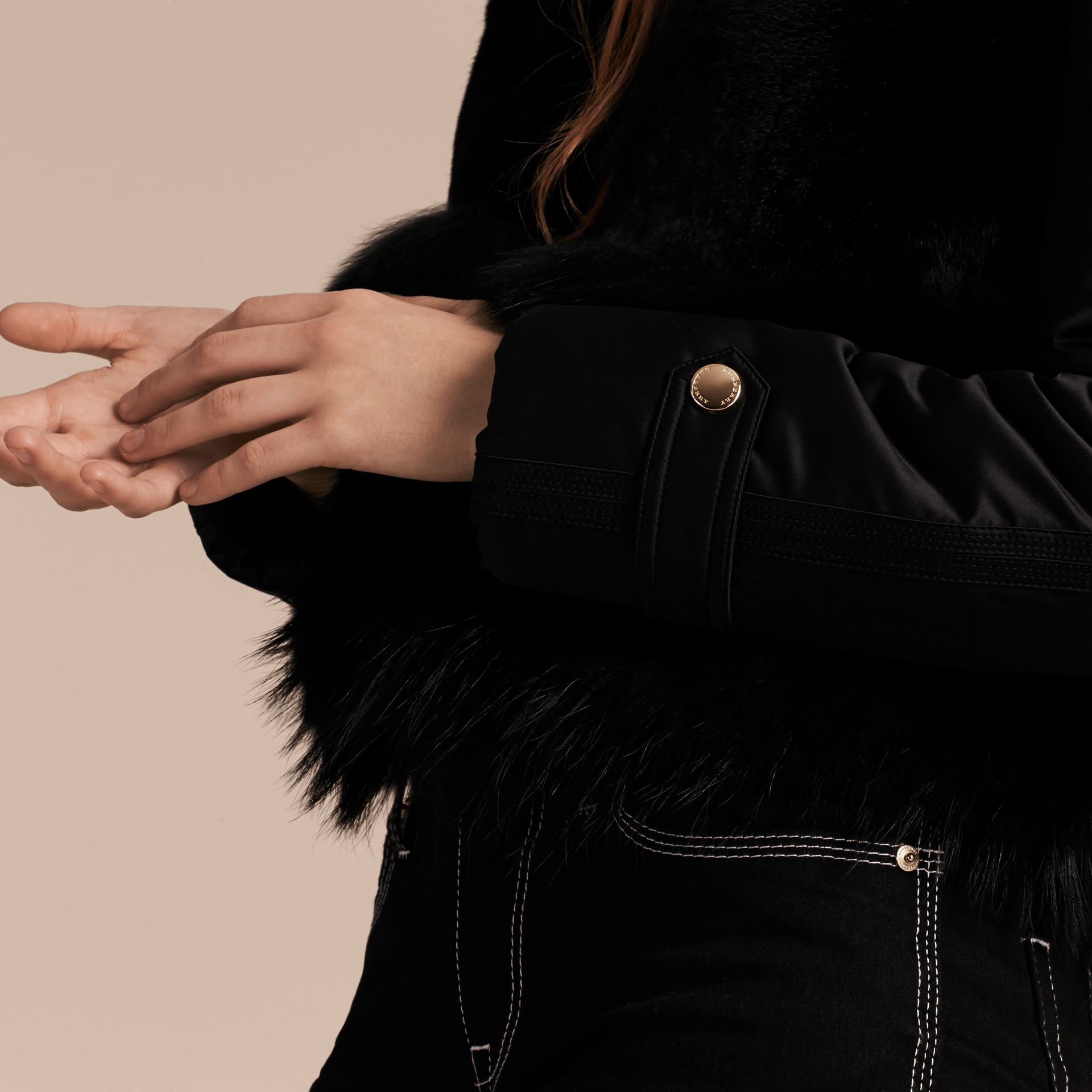 Furtrimmed Satin Bomber Jacket in Black Women Burberry United Kingdom