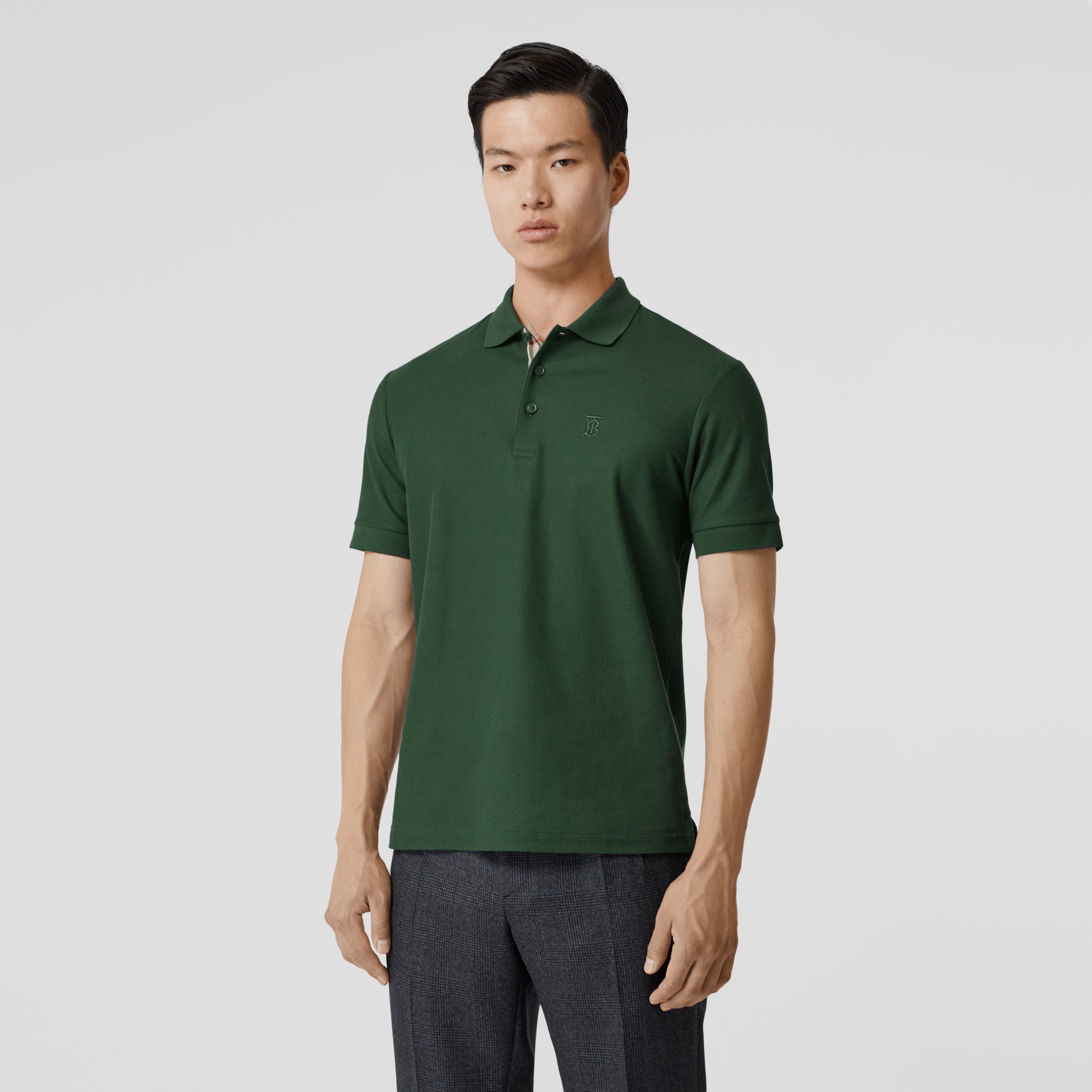 Monogram Motif Cotton Piqué Polo Shirt in Dark Pine Green - Men ...