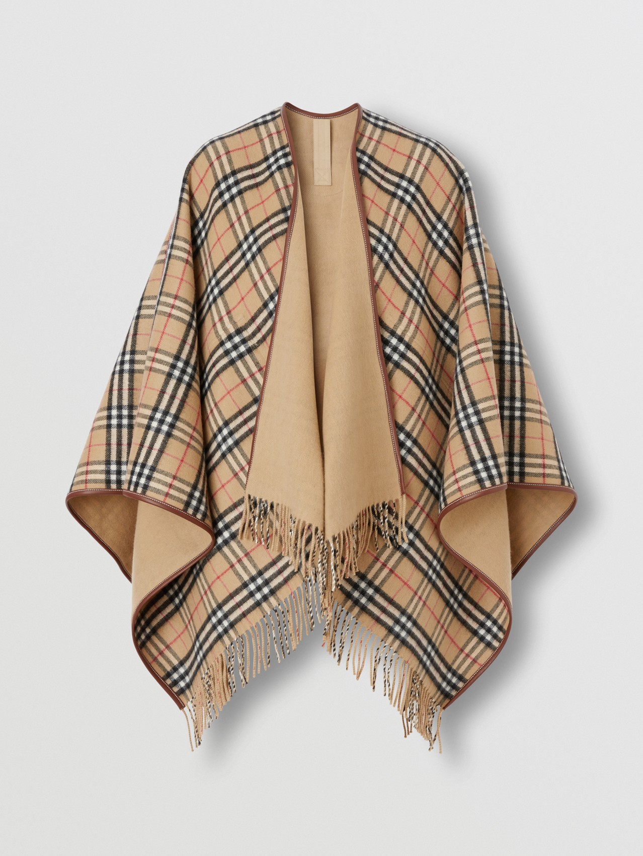 Reversible Vintage Check Wool Cashmere Cape in Archive Beige