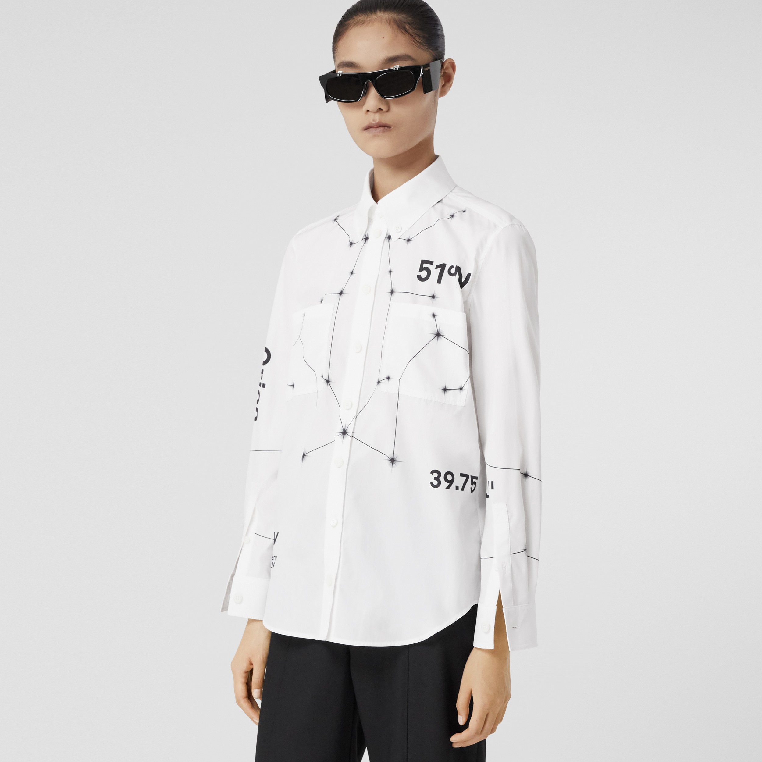 Constellations Print Cotton Shirt (Optic White) - 여성 | Burberry® - 1