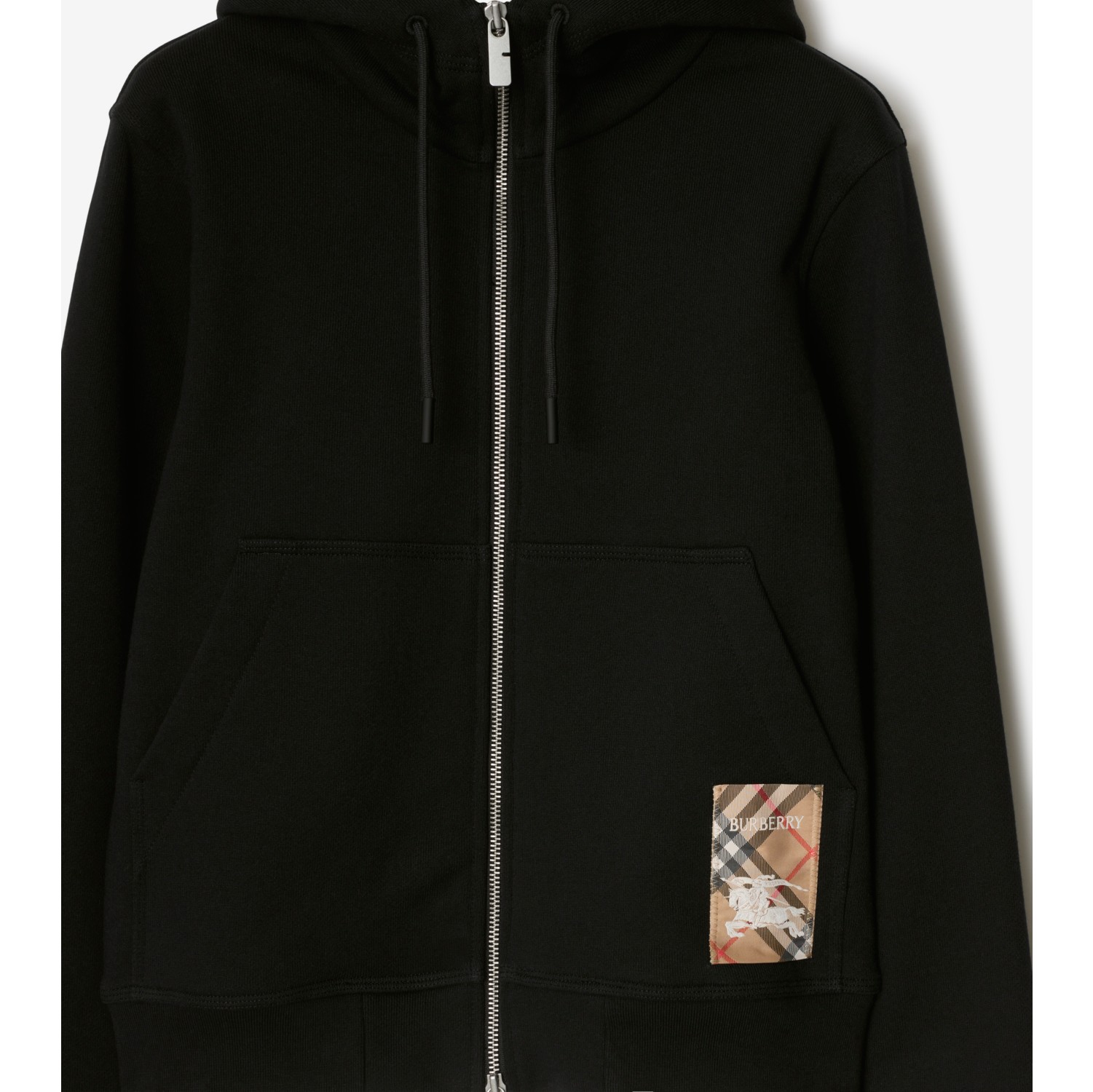 Check Label Cotton Zip Hoodie