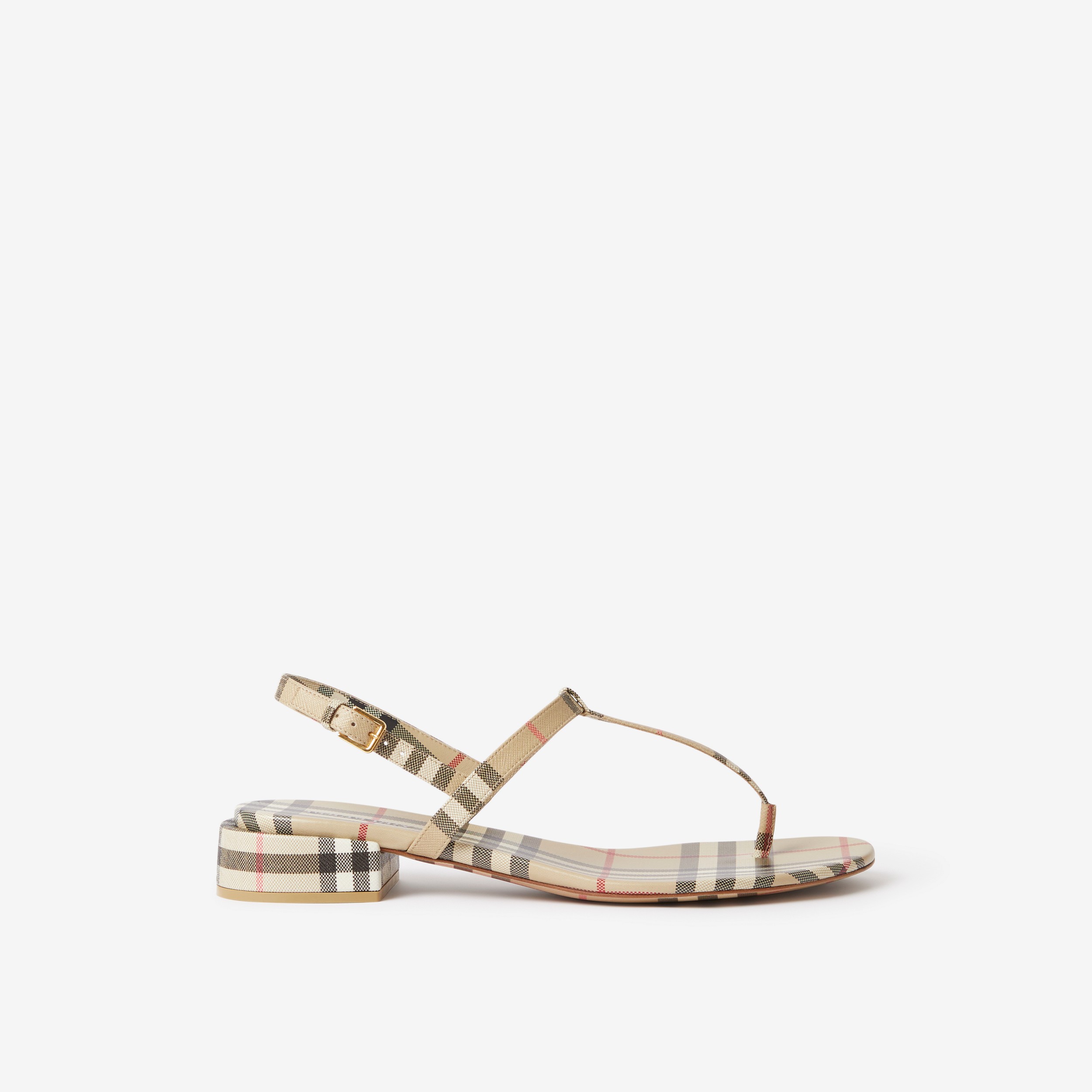 Check and Leather Sandals in Archive Beige - Women | Burberry® Official - 1
