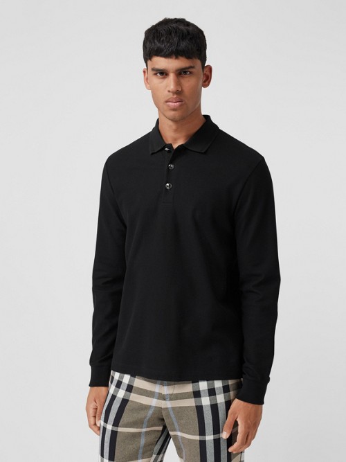 BURBERRY Long-sleeve Cotton Piqué Polo Shirt
