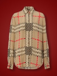 Archive Beige Pixel Check Silk Crepe De Chine Shirt