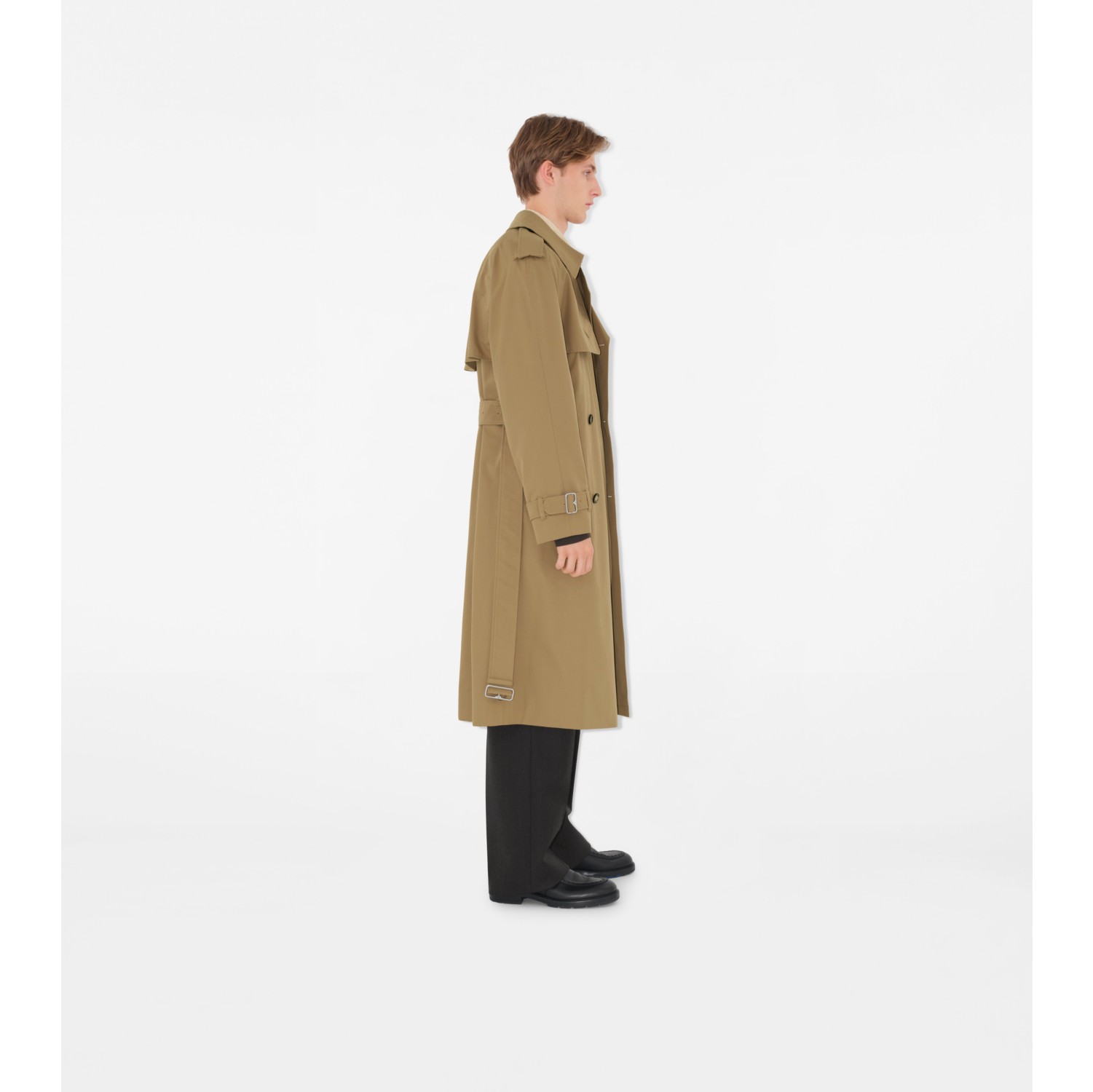 Trench coat largo en gabardina