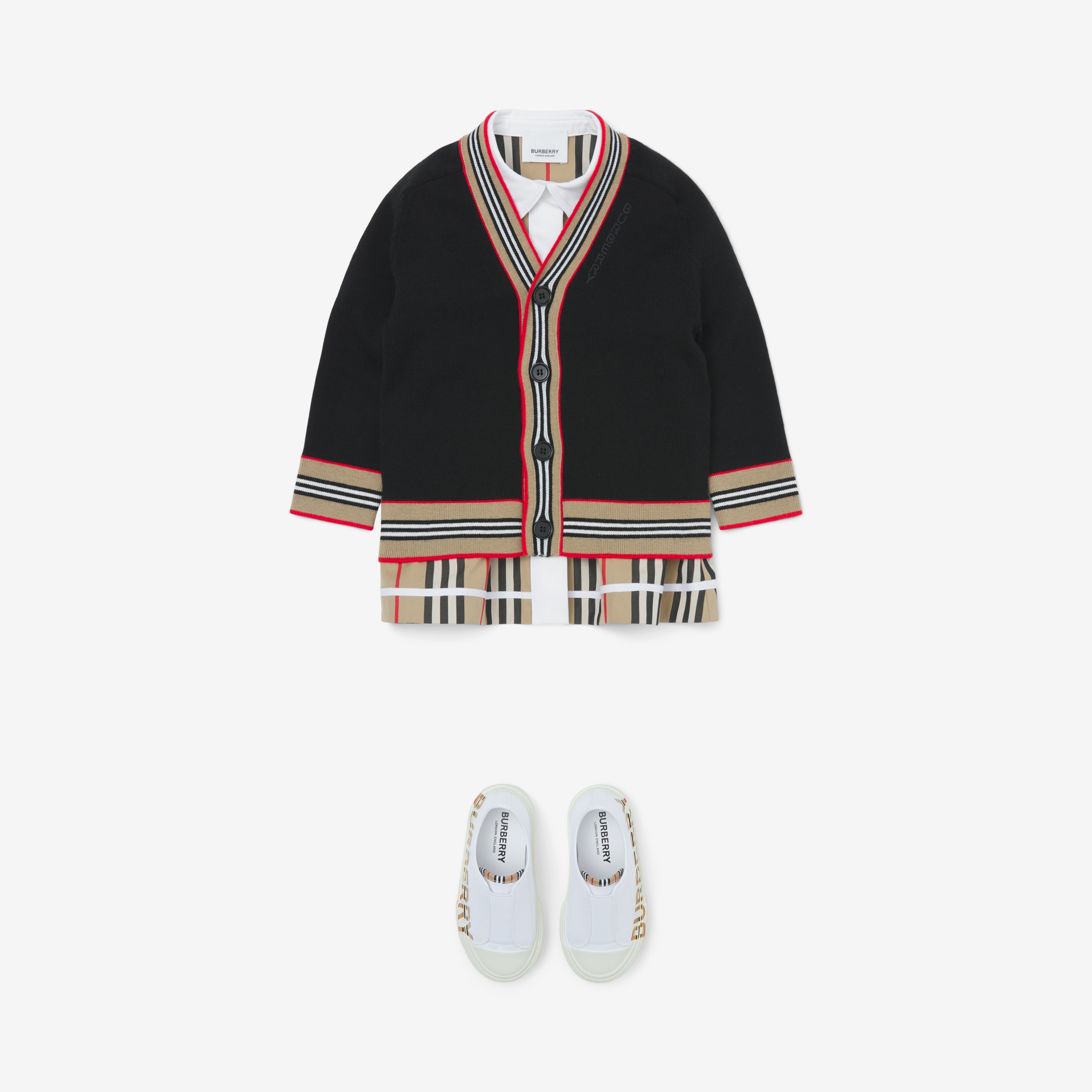 Cardigã de lã com detalhe de listras icônicas (Preto) - Crianças | Burberry® oficial - 3