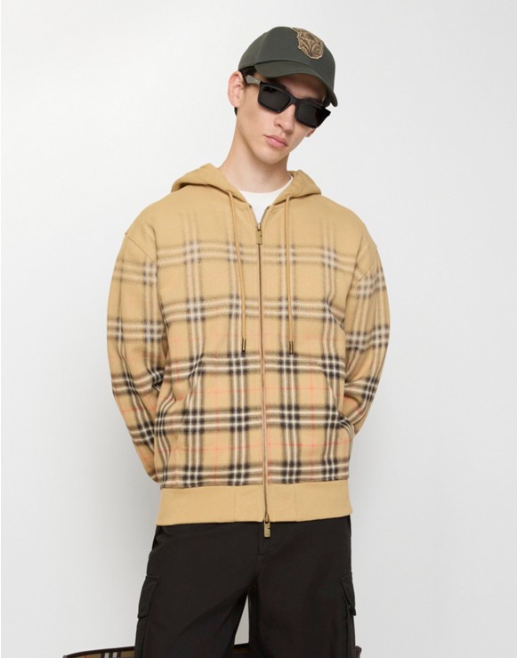 Gradient Check Cotton Zip Hoodie