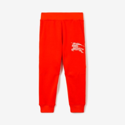 Burberry Childrens Ekd Cotton Jogging Pants In Scarlet Orange