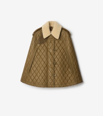 Shearling Collar Quilted Cotton Heath Cape in Walrus brown/hemlock beige - Women | Burberry® Official