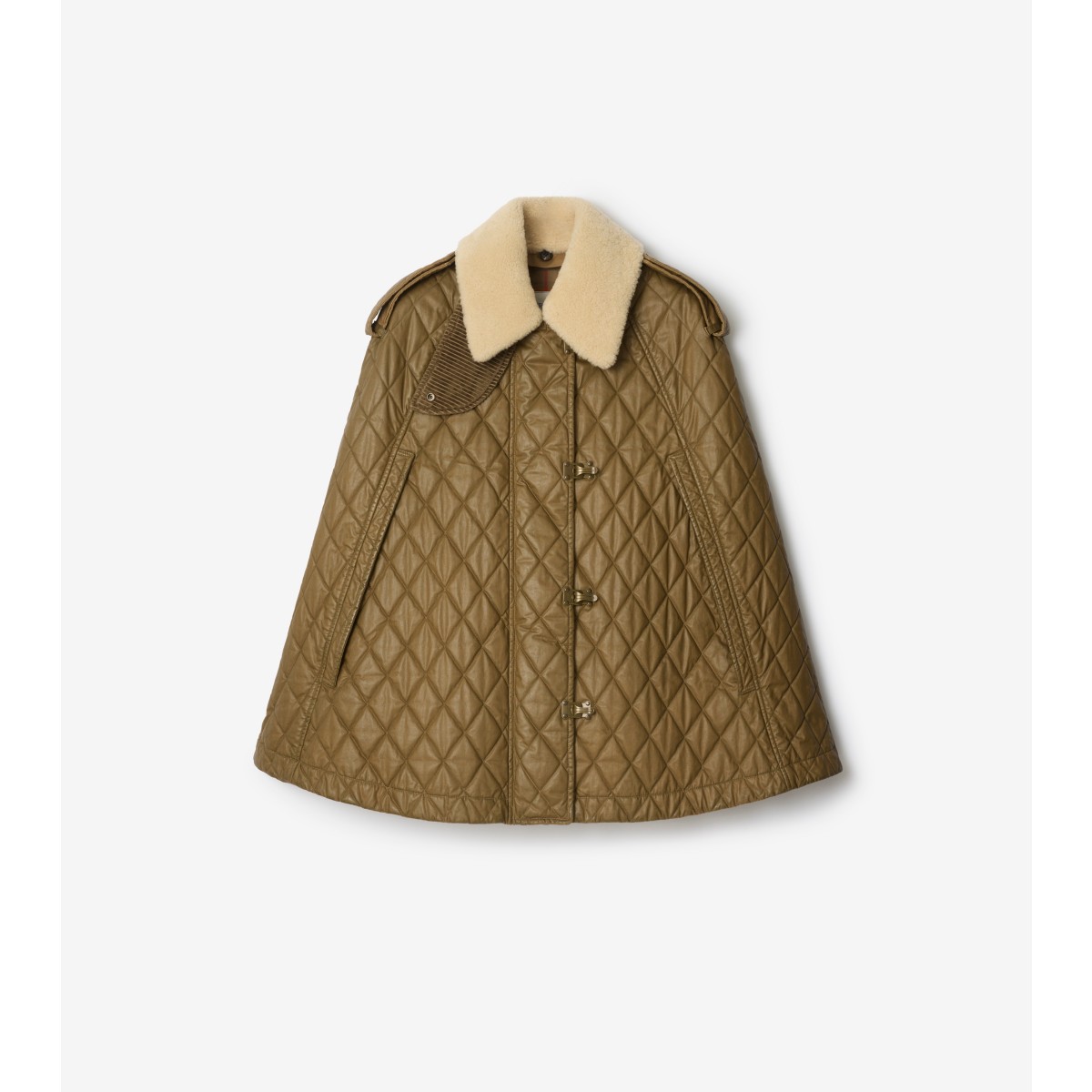  Check Shearling Collar Quilted Heath Cape