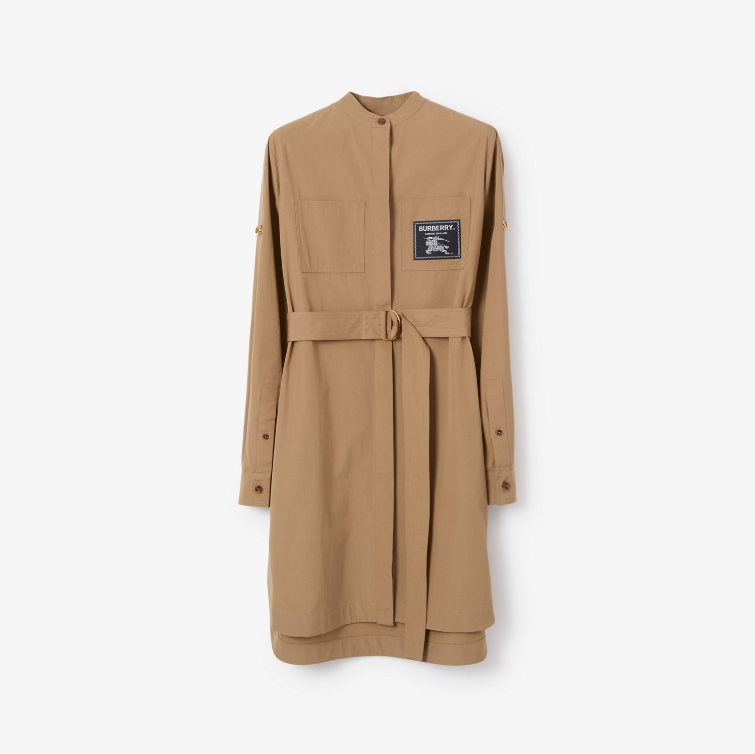 Robe chemise ceinturée en coton avec étiquette Prorsum (Camel) - Femme | Site officiel Burberry®