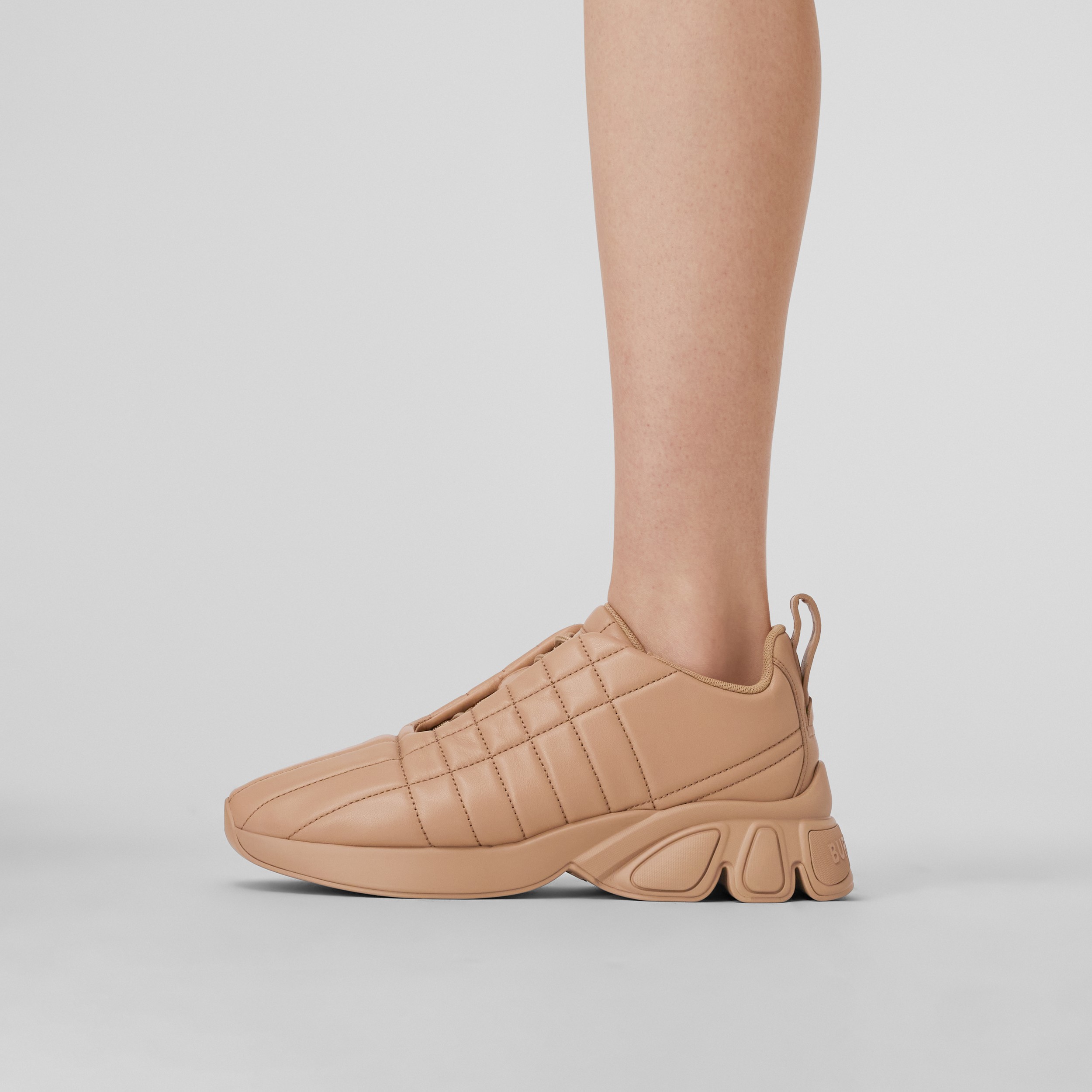 Quilted Leather Classic Sneakers in Dark Biscuit - Women | Burberry® Official - 3