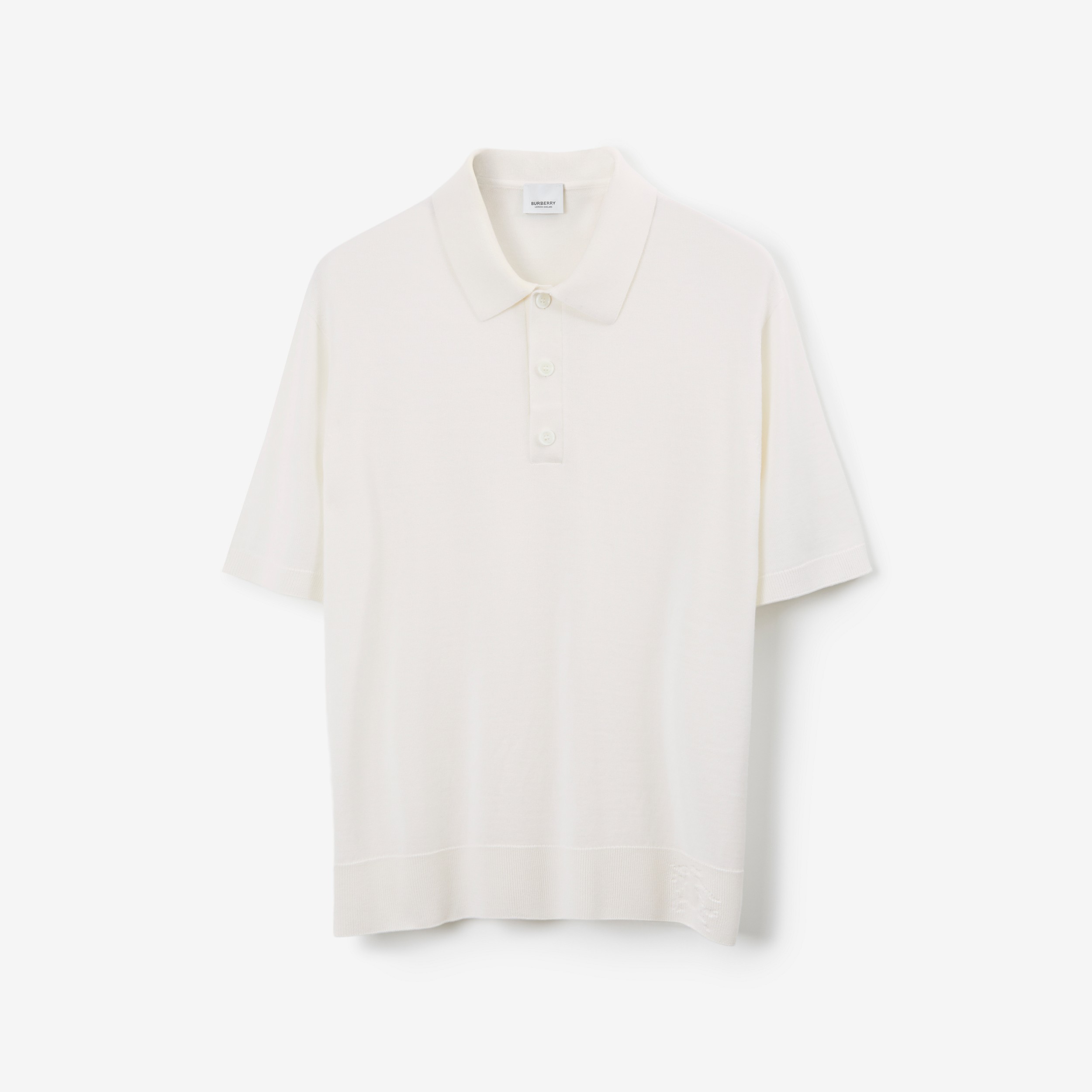 Wool Silk Polo Shirt in Natural White - Men | Burberry® Official - 1