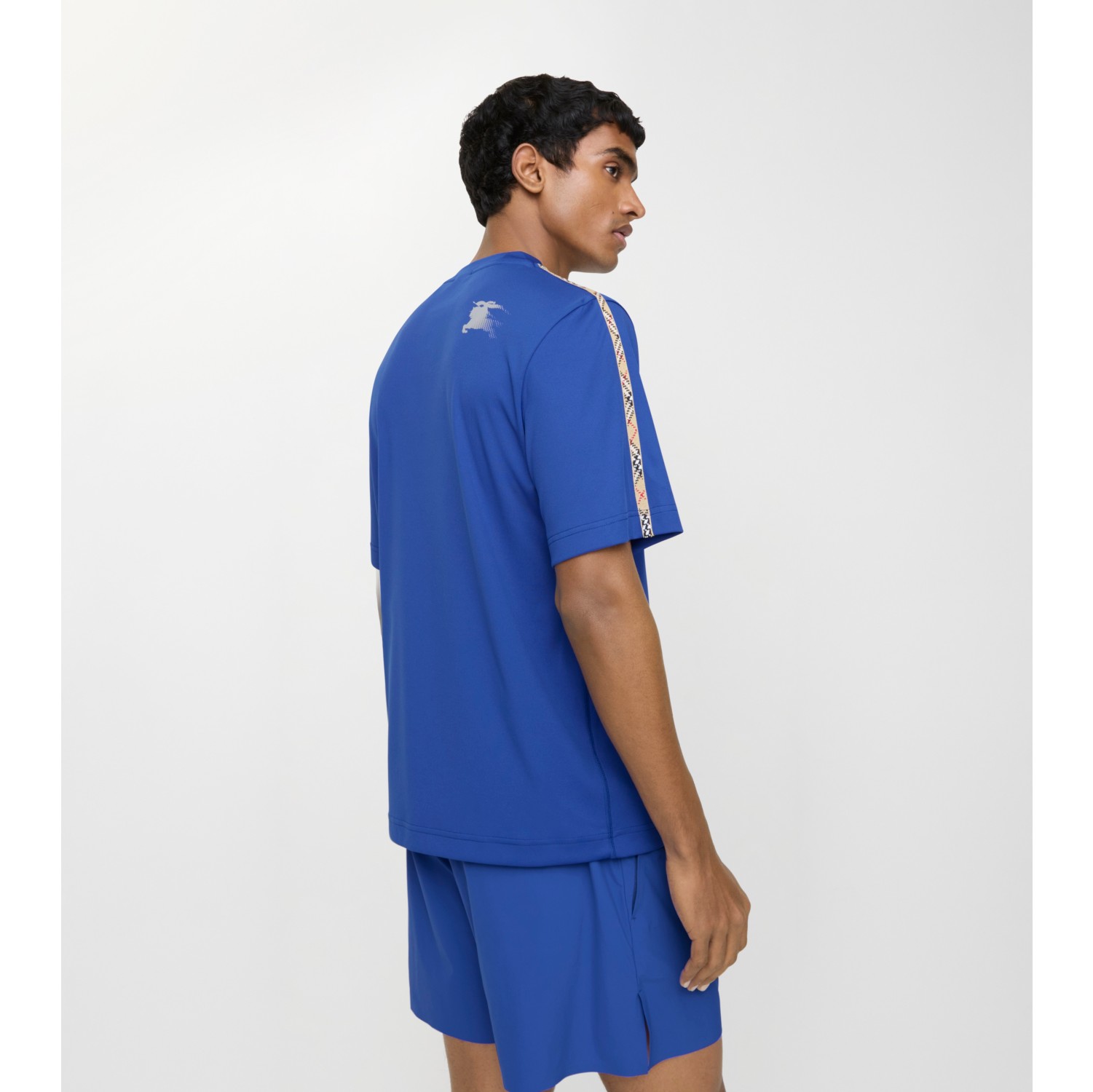 Check Trim Jersey T-shirt in Knight blue - Men, Nylon | Burberry® Official