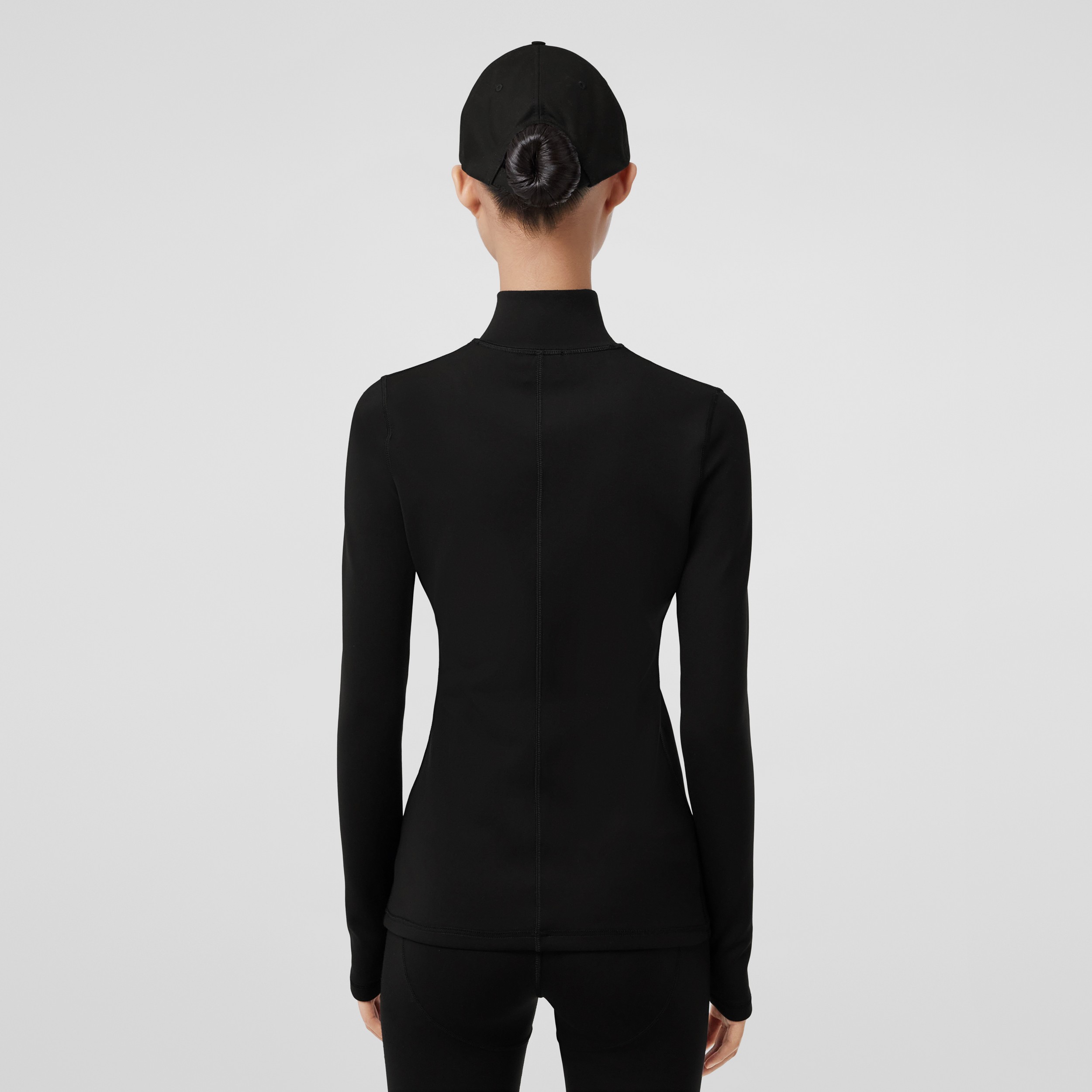 Blusa com gola rolê em malha stretch com estampa de detalhes de logotipo (Preto) - Mulheres | Burberry® oficial - 3