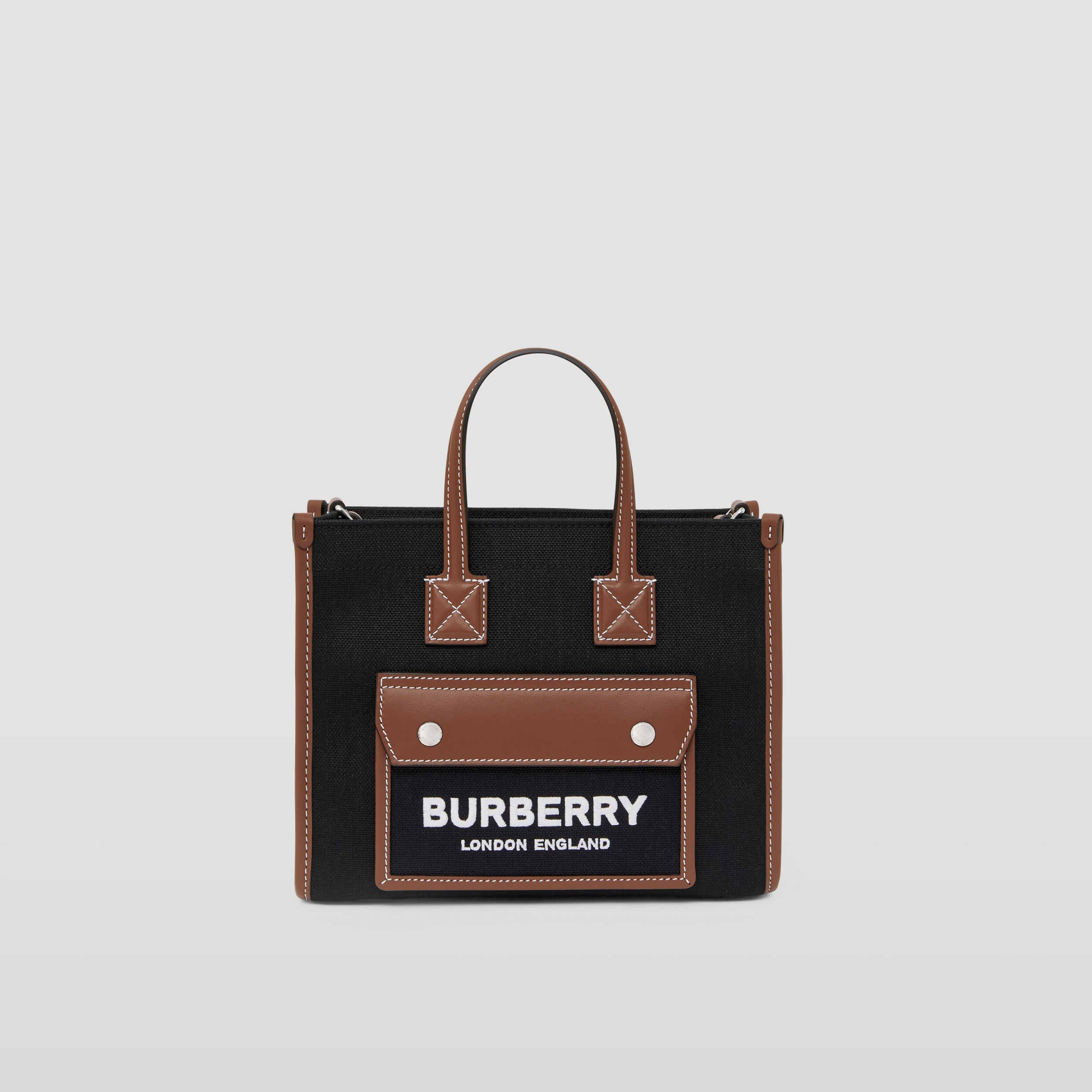 Two-tone Canvas and Leather Mini Freya Tote in Black/tan - Women | Burberry® Official - 1