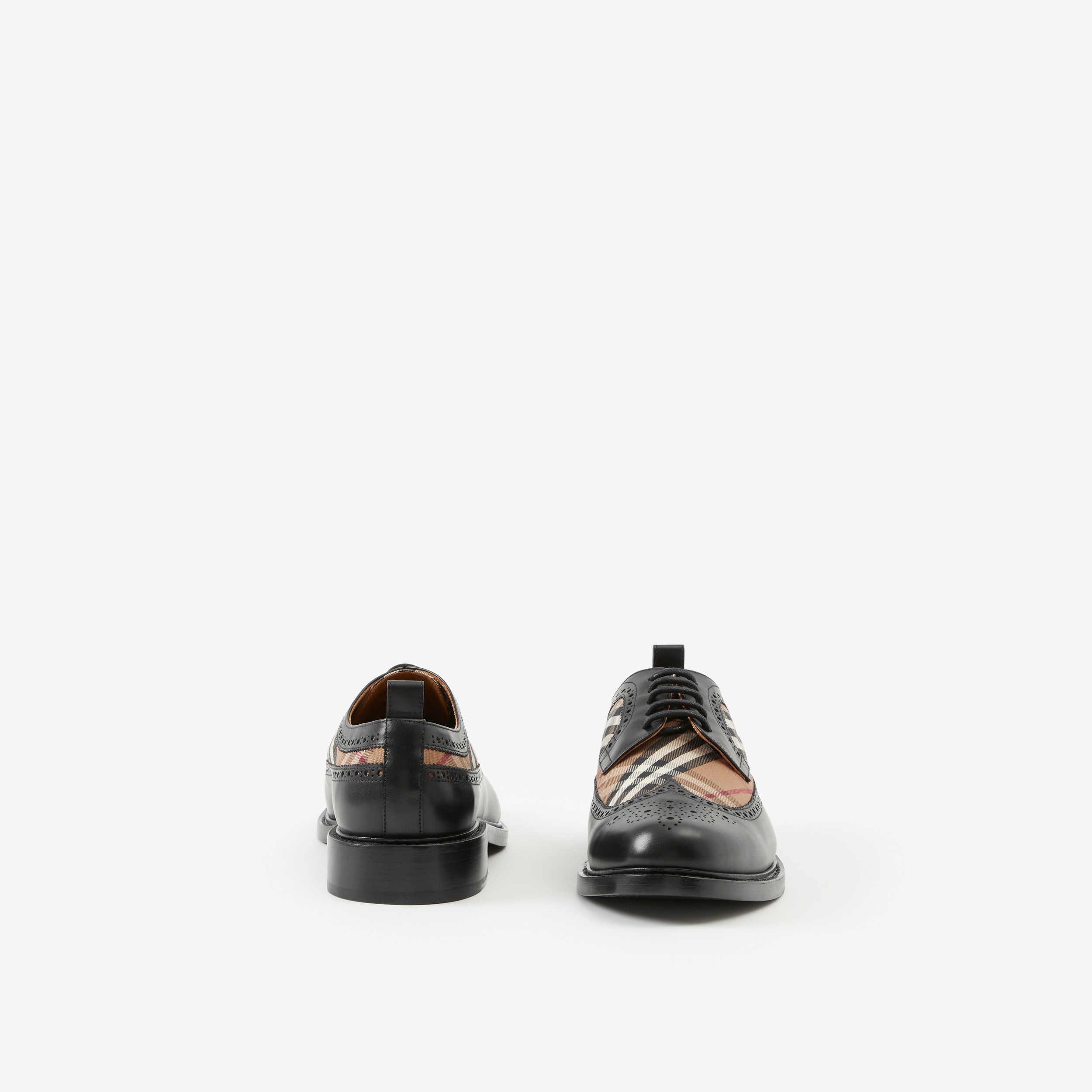 Vintage 格纹裁片皮革德比鞋 (黑色 / 桦木棕色) | Burberry® 博柏利官网 - 4