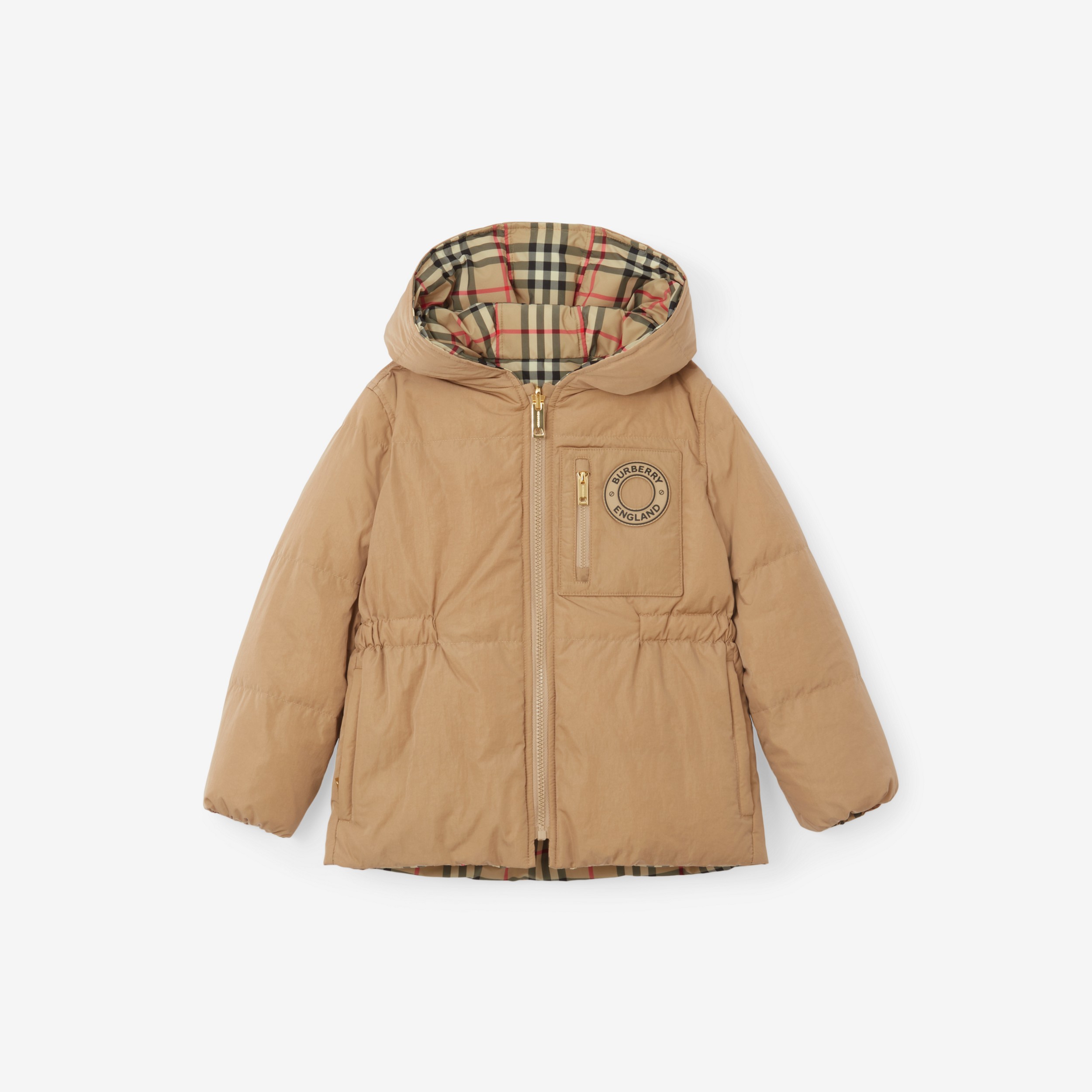 Logo Graphic Nylon Reversible Hooded Puffer Jacket in Archive Beige | Burberry® Official - 1