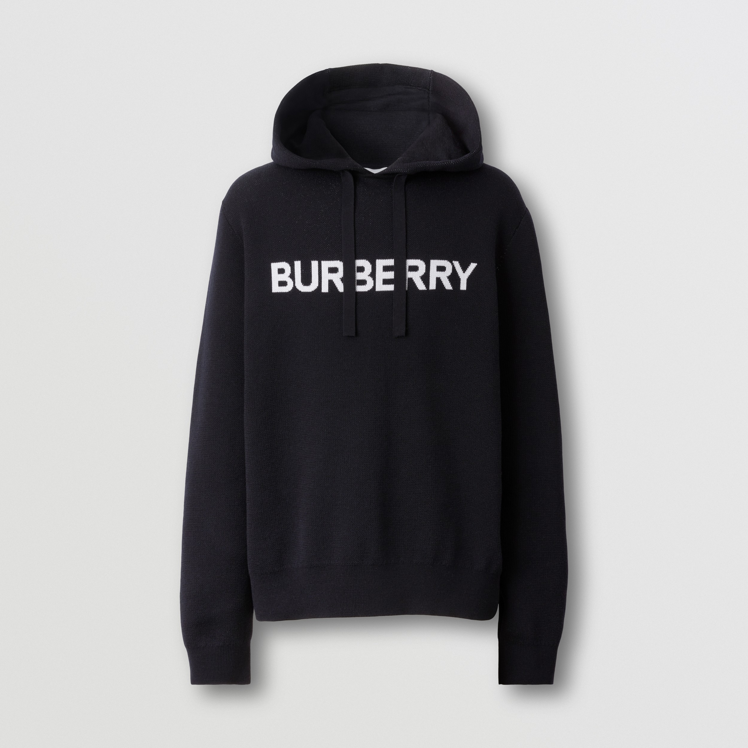 Logo Intarsia Wool Cotton Oversized Hoodie in Coal Blue - Men | Burberry® Official - 4