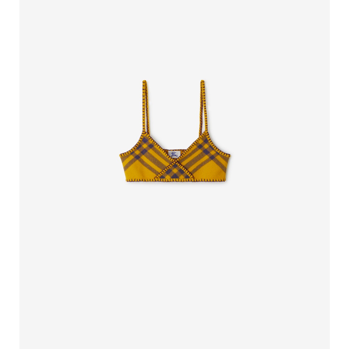 Shop Burberry Check Wool Bra Top In Pear