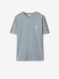 Check Trim Cotton T-shirt in colour Gale