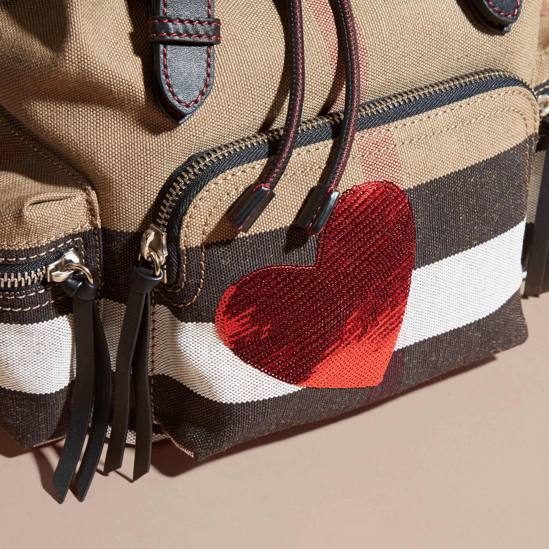 The Medium Rucksack in Canvas Check with Sequinned Heart Burberry