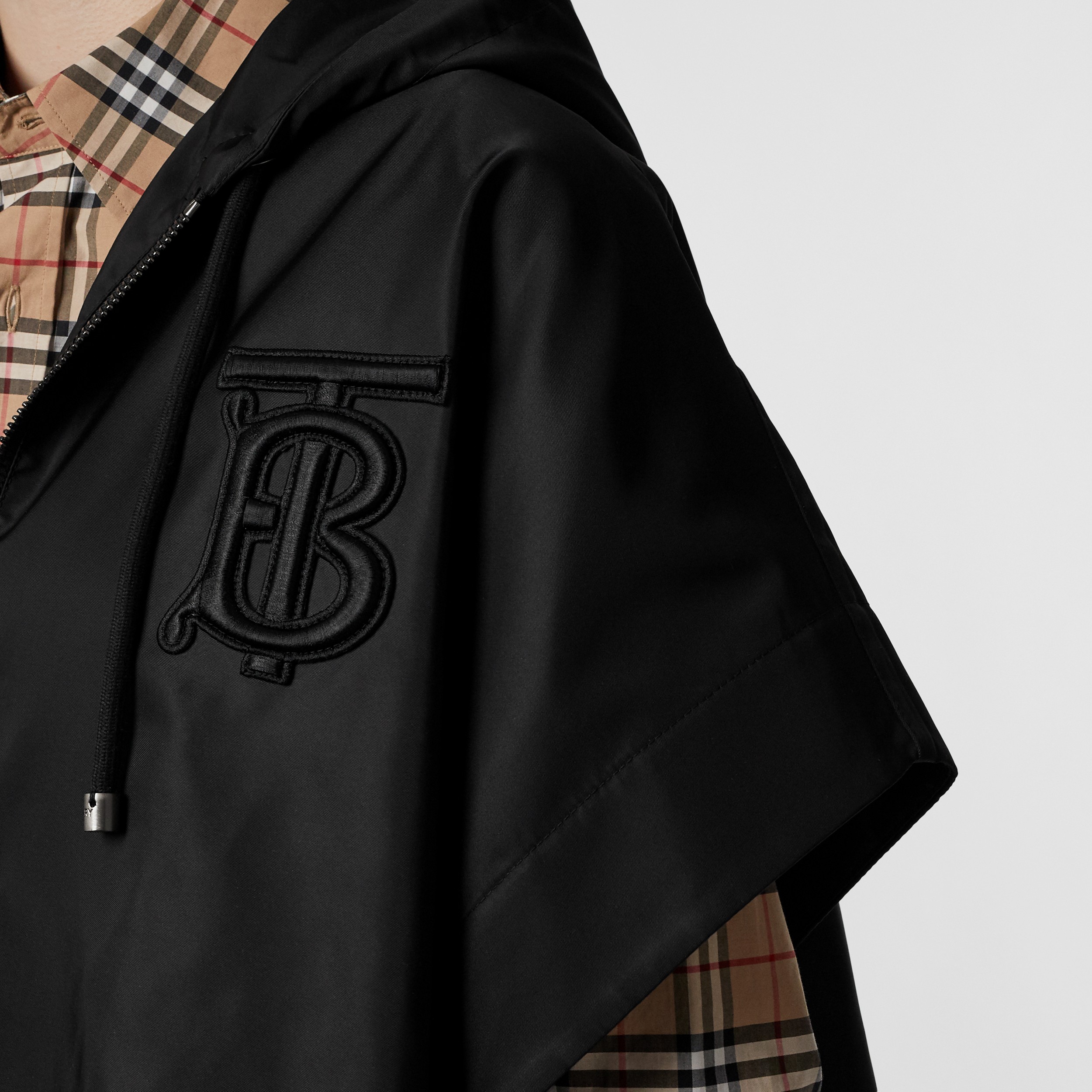 Monogram Motif Nylon Oversized Hooded Poncho in Black | Burberry United ...