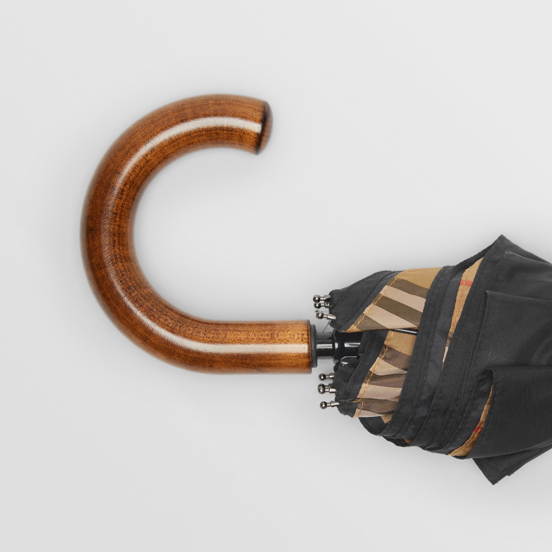 Vintage Check Detail Folding Umbrella in Black/antique Yellow Burberry United States